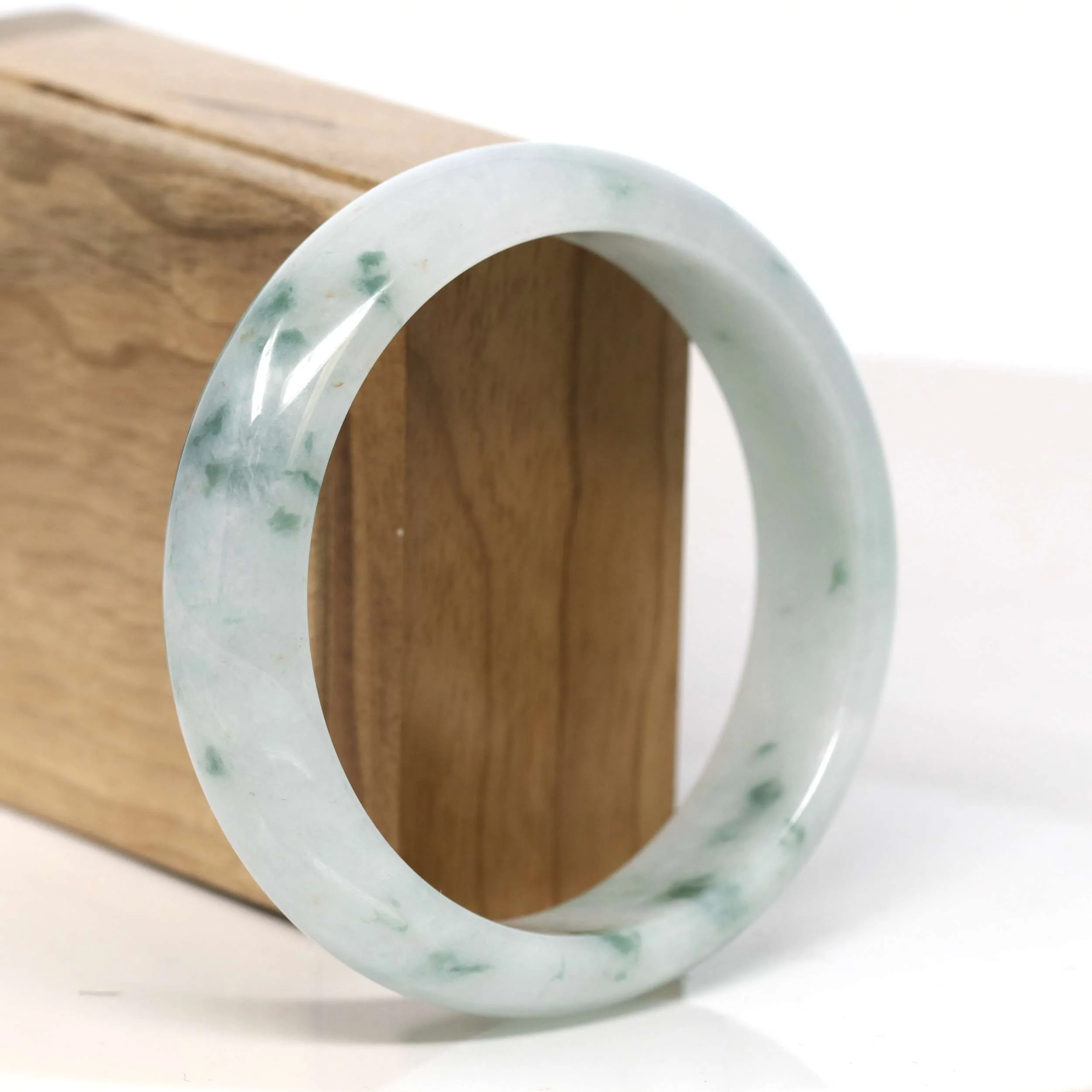 Baikalla "Half Round" Spotted Blue Green Jadeite Jade Bangle Bracelet Wide Width (60.61 mm) #T368