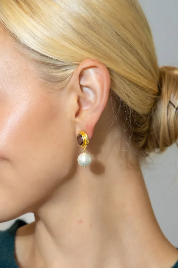 Bamboo Gold & Smoky Quartz Cotton Pearl Single Earring