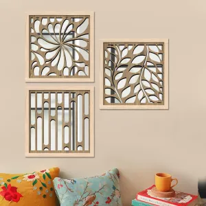 BANGERZ Decorative Wooden Framed Mirror Wall Decor for Bedroom and Living Room - Wall Hanging Jharokha Inside Mirror Full Panel Wood Mirrors for Home Art Decoration