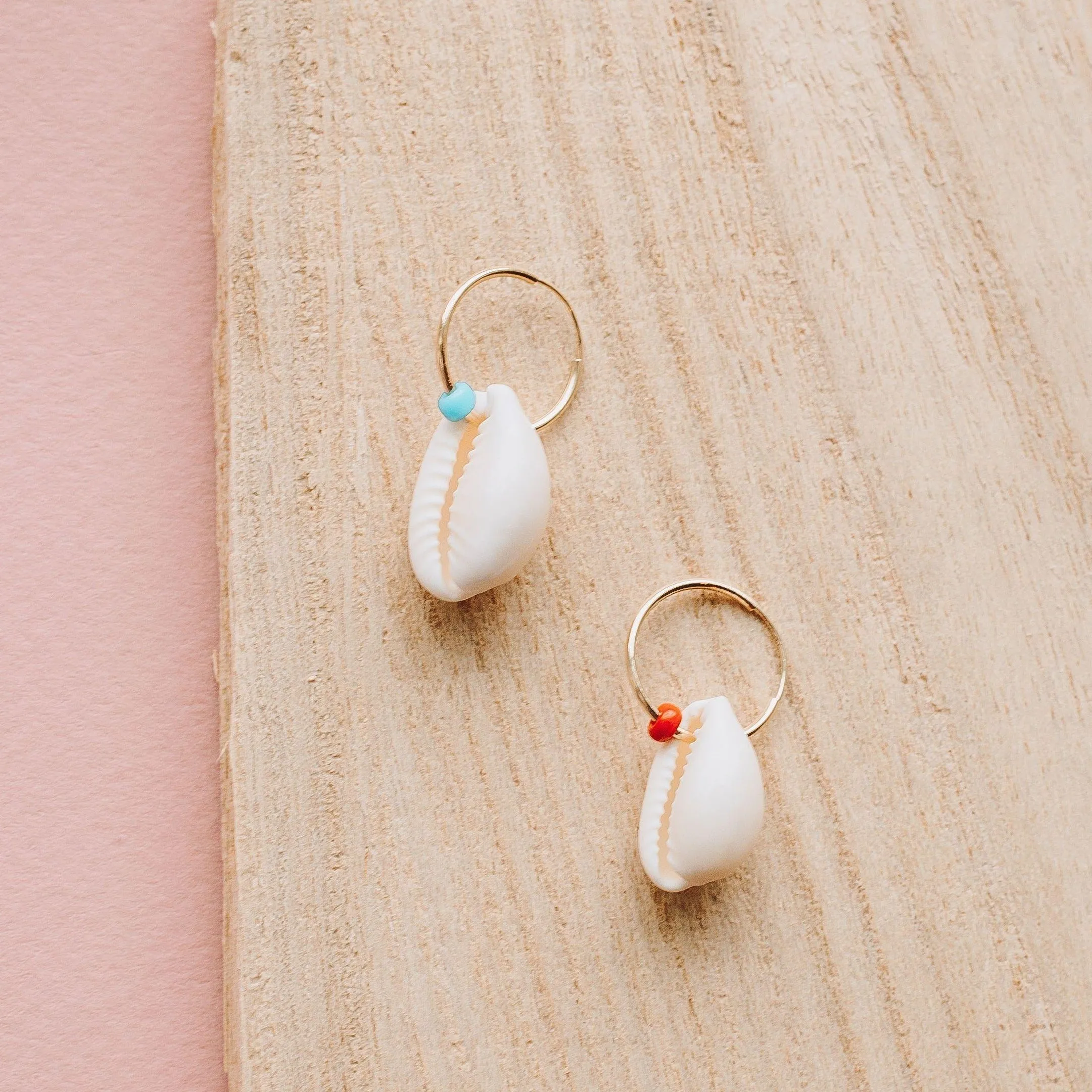 Beaded Cowrie Shell Hoops