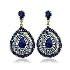 Beaded Filigree Drop Earrings in Blue