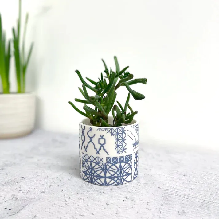 Blue Architecture Tealight/Planter Porcelain Pot