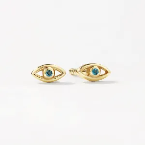 Blue Topaz Evil Eye Stud Earrings in 10k Gold