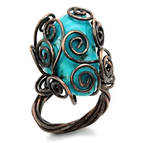 Brass Ring Synthetic Turquoise LOA597 for Women Style Antique