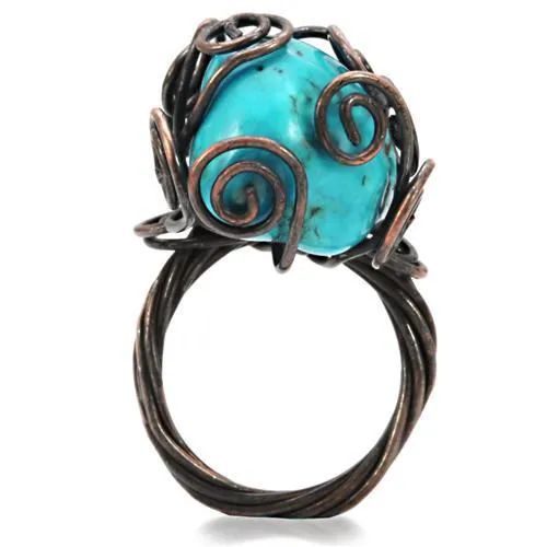 Brass Ring Synthetic Turquoise LOA597 for Women Style Antique