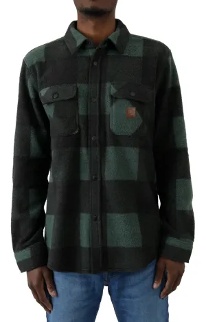 Brixton Bowery Long Sleeve Stretch Fleece Shirt - Dark Green/Black