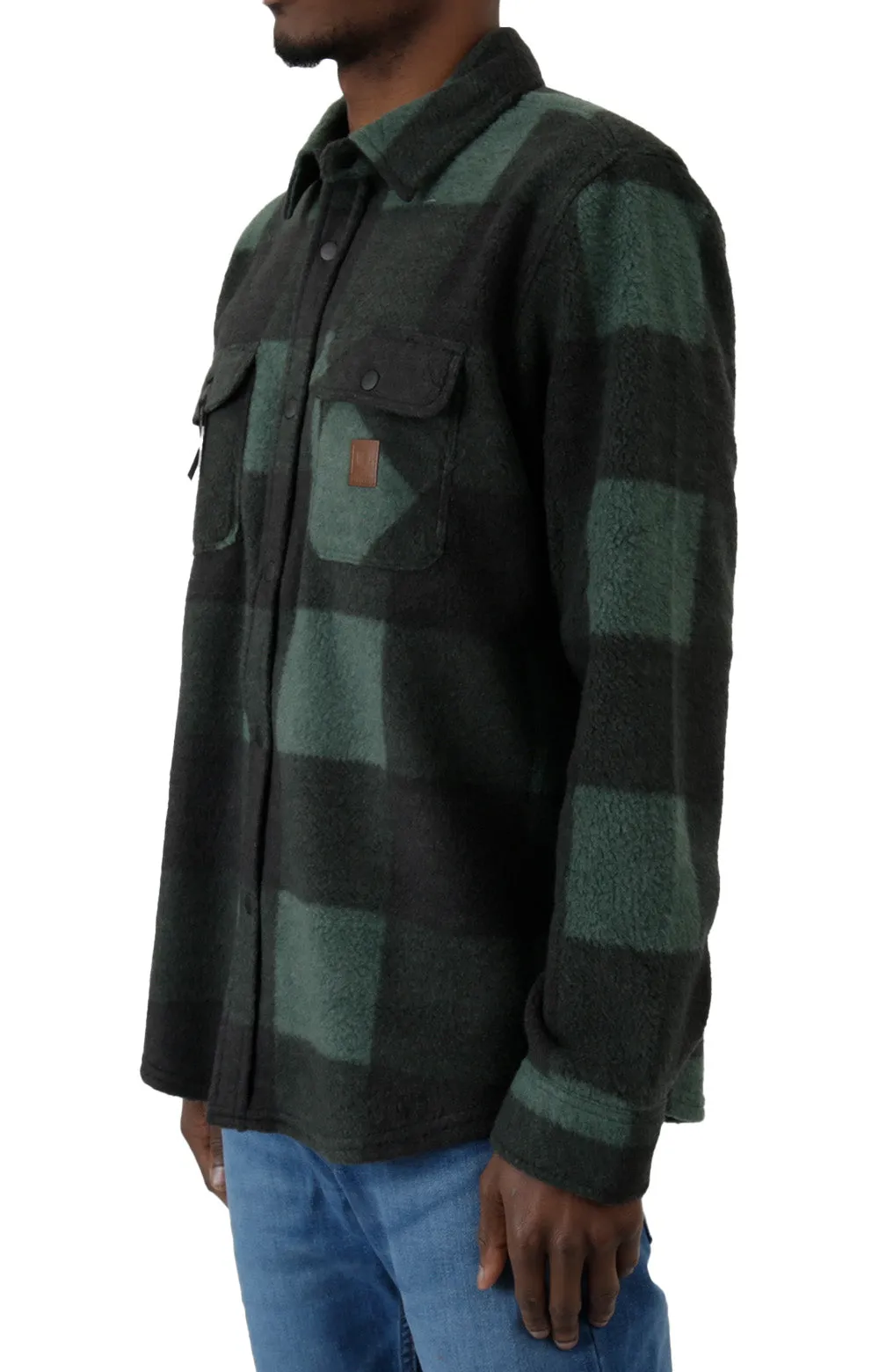 Brixton Bowery Long Sleeve Stretch Fleece Shirt - Dark Green/Black