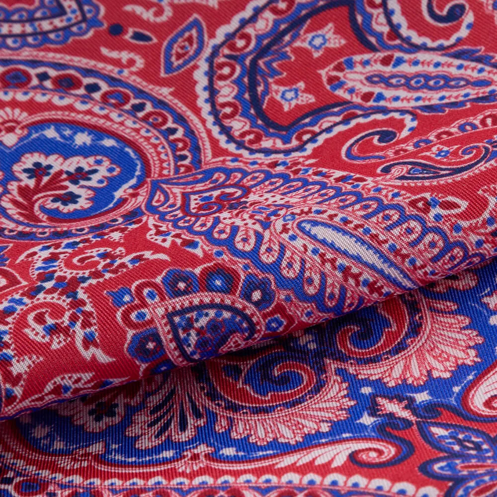 Coral Paisley Twill Silk Pocket Square