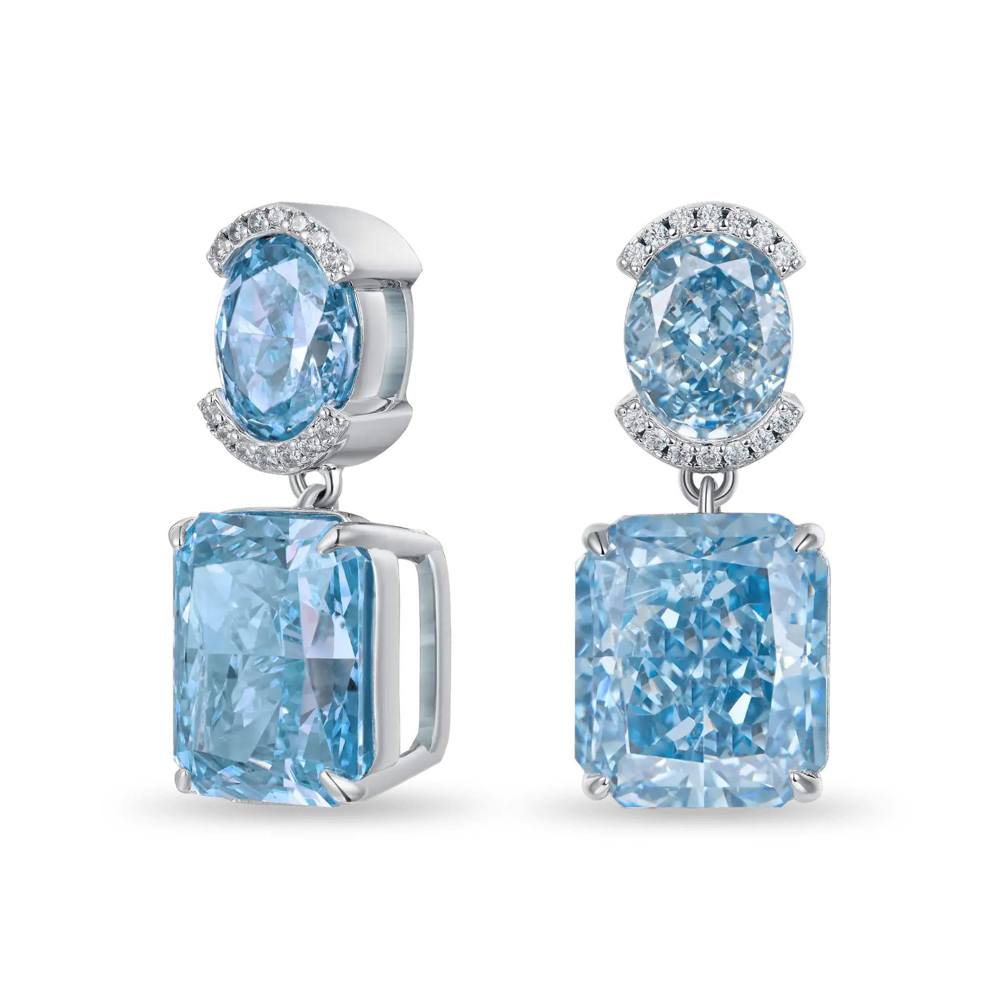 Crushed Ice Emerald Cut Drop Earring - Blue Gray