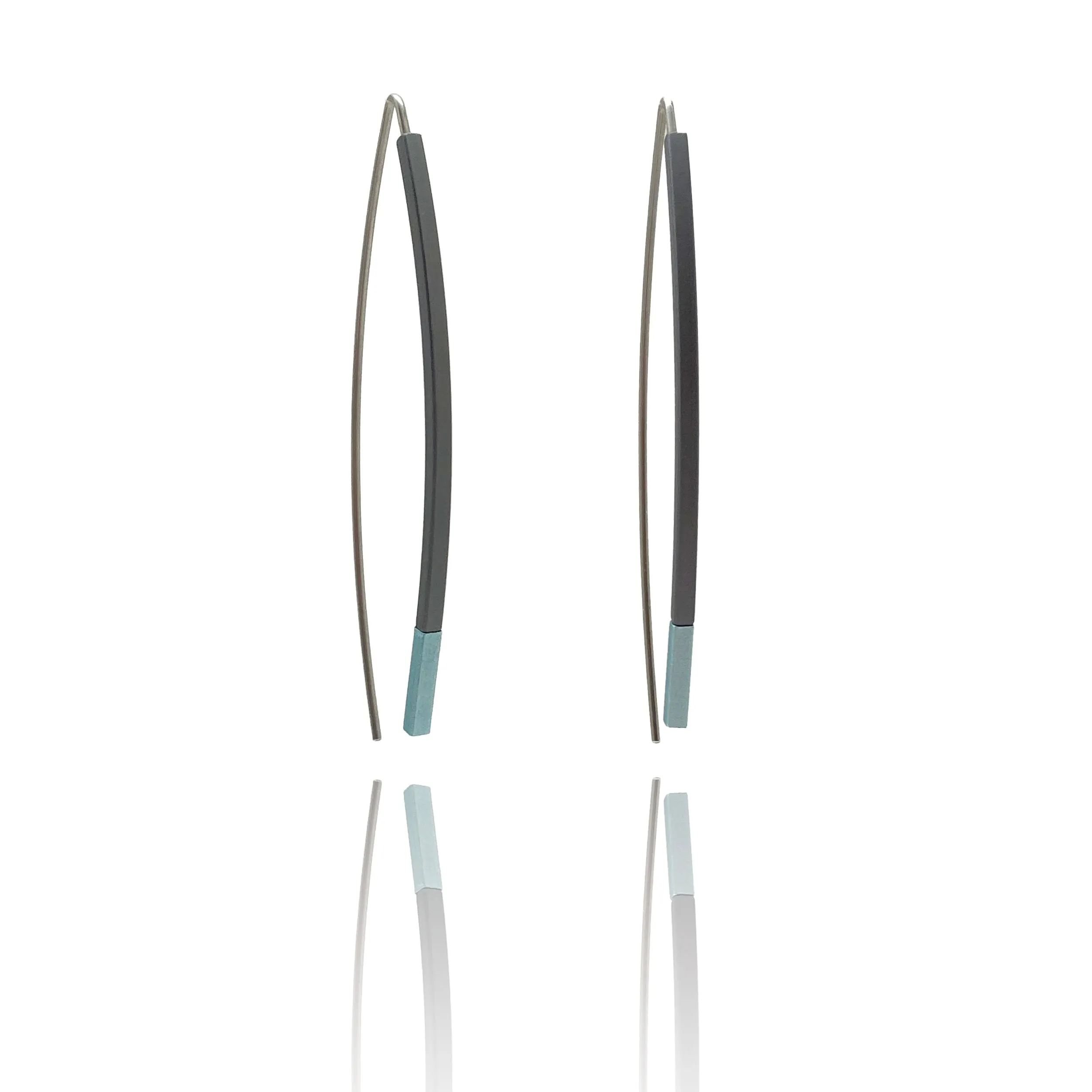 Curved Matchstick Bow Earrings - Gray and Pale Blue