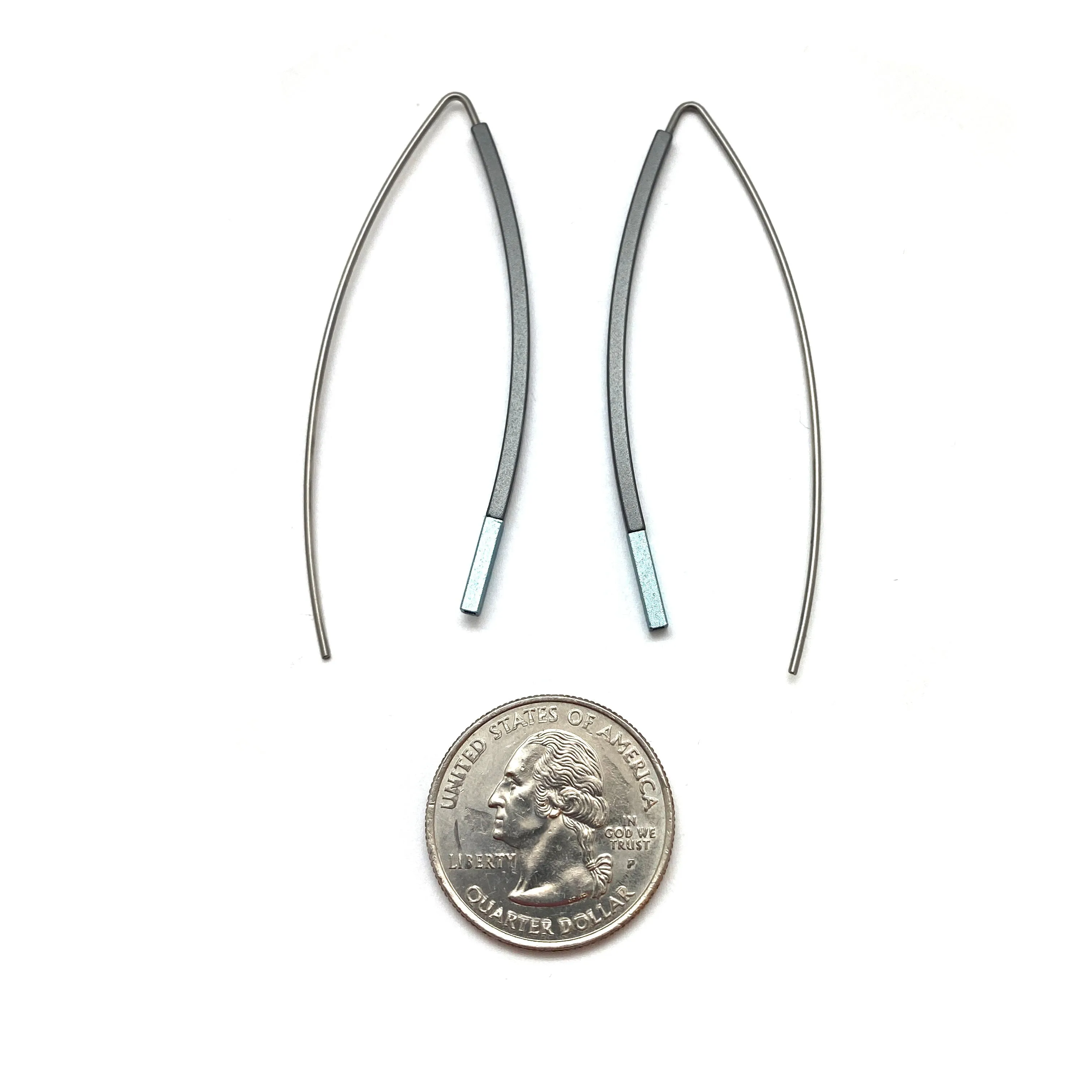 Curved Matchstick Bow Earrings - Gray and Pale Blue