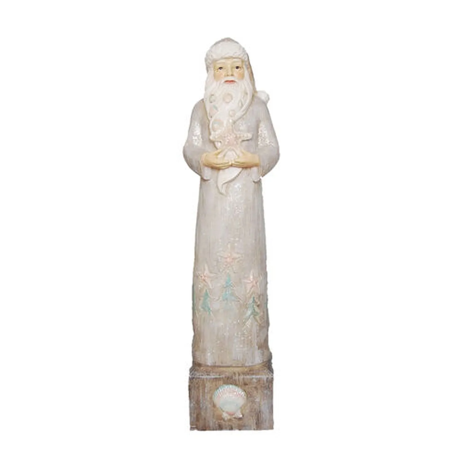 December Diamonds Calm Shores Wood Carved Santa With Shell