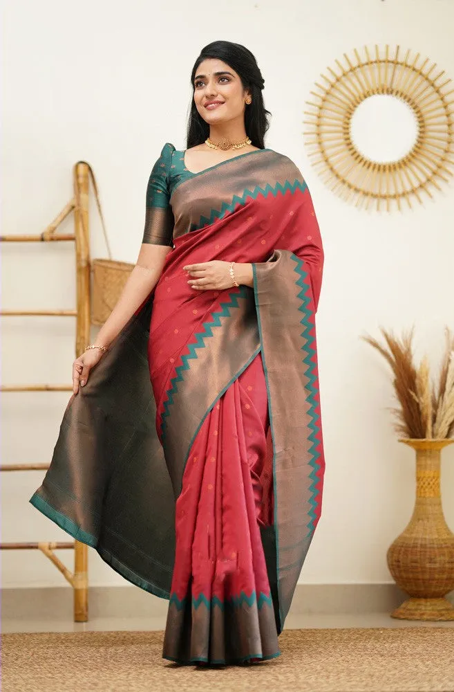 Demesne Maroon Soft Silk Saree with Eloquence Blouse Piece