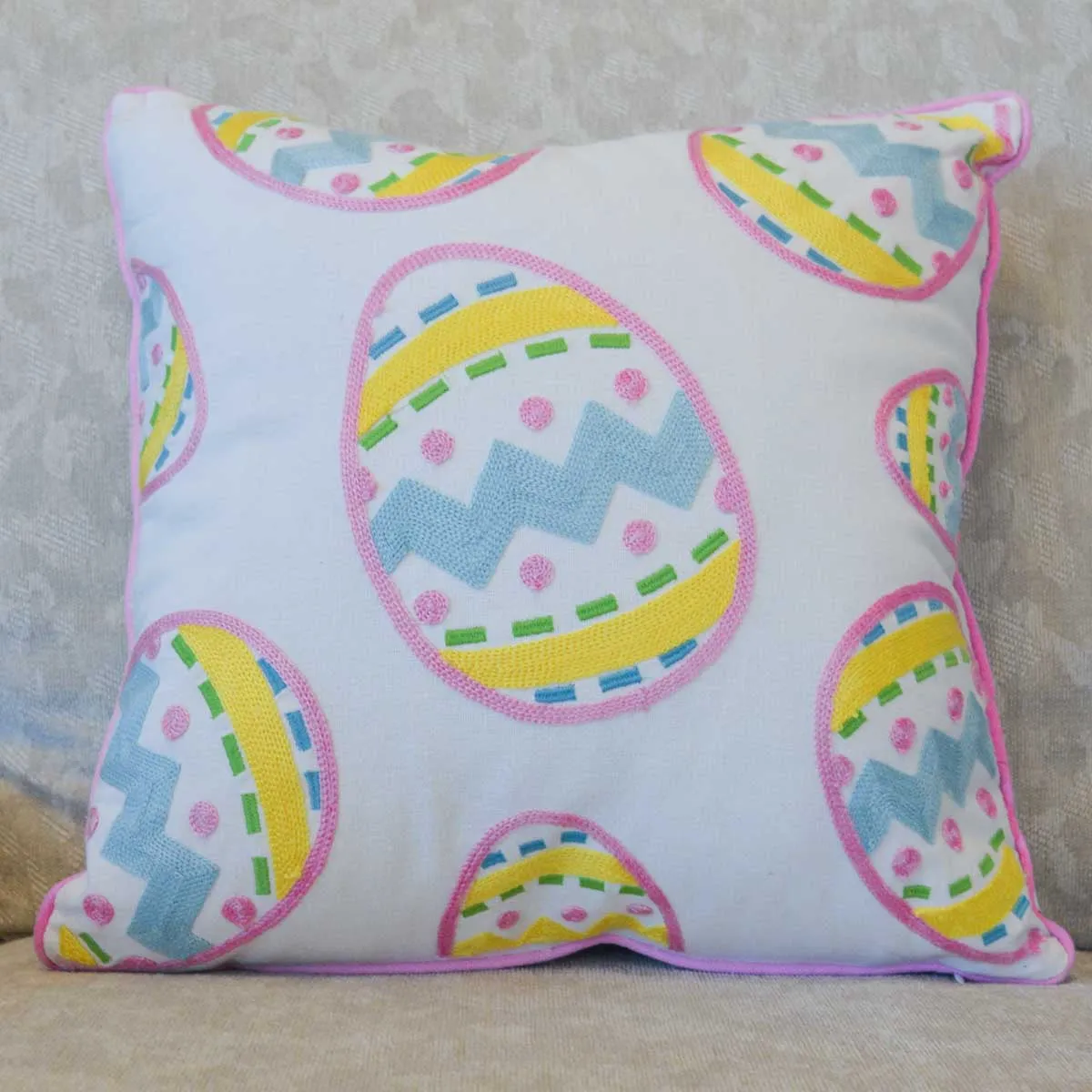 Easter Egg Embroidered Pillow