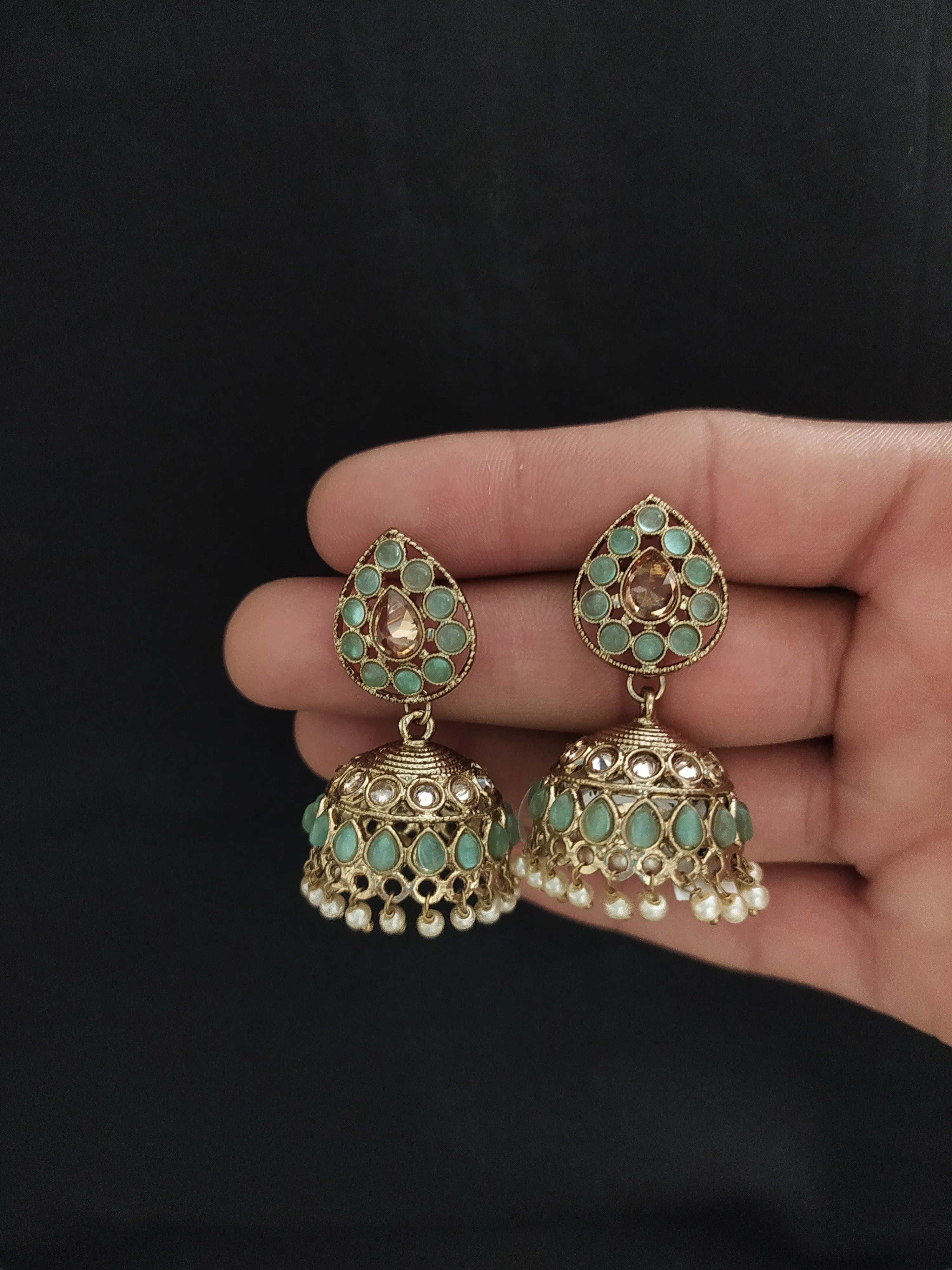 Embrace Timeless Beauty Of Uncut Polki Stones Mehandi Jhumki