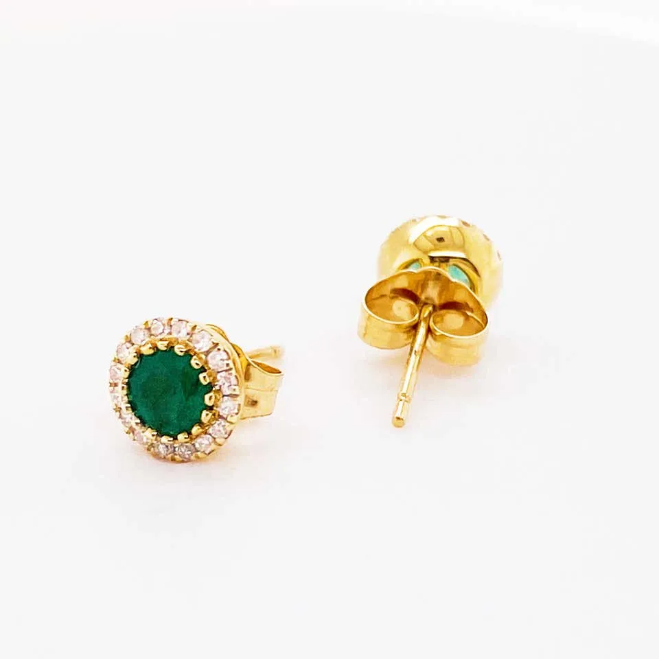 Emerald and Diamond Halo Studs Earrings