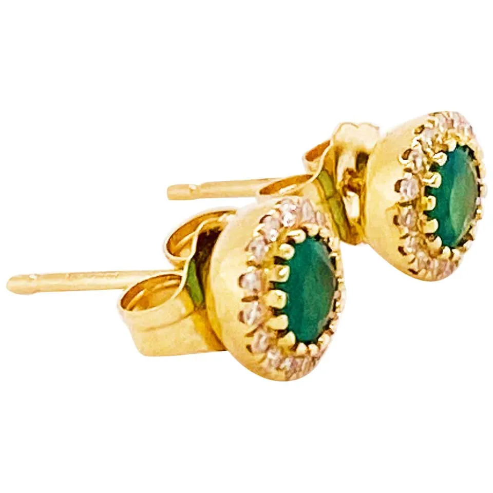 Emerald and Diamond Halo Studs Earrings