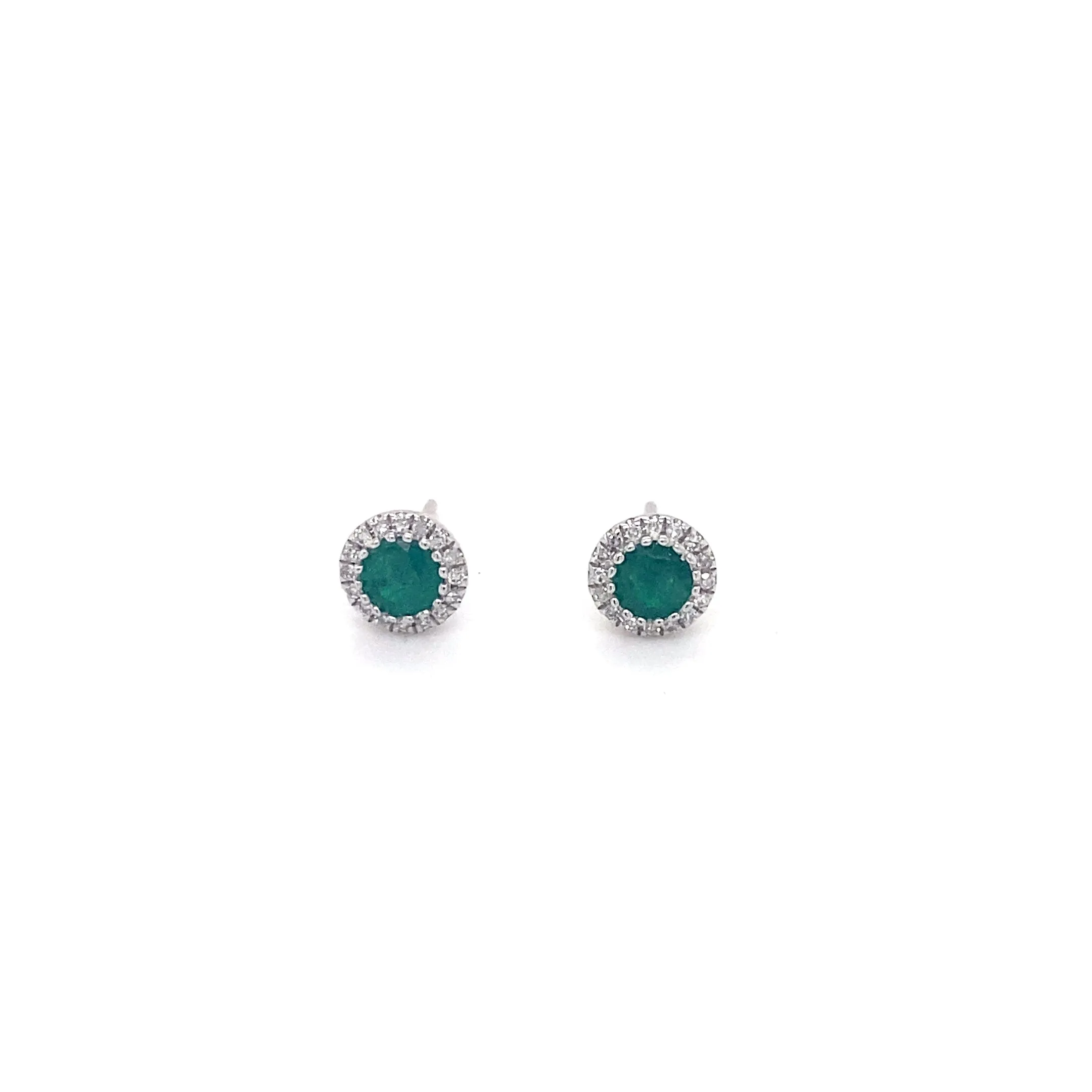 Emerald and Diamond Halo Studs Earrings