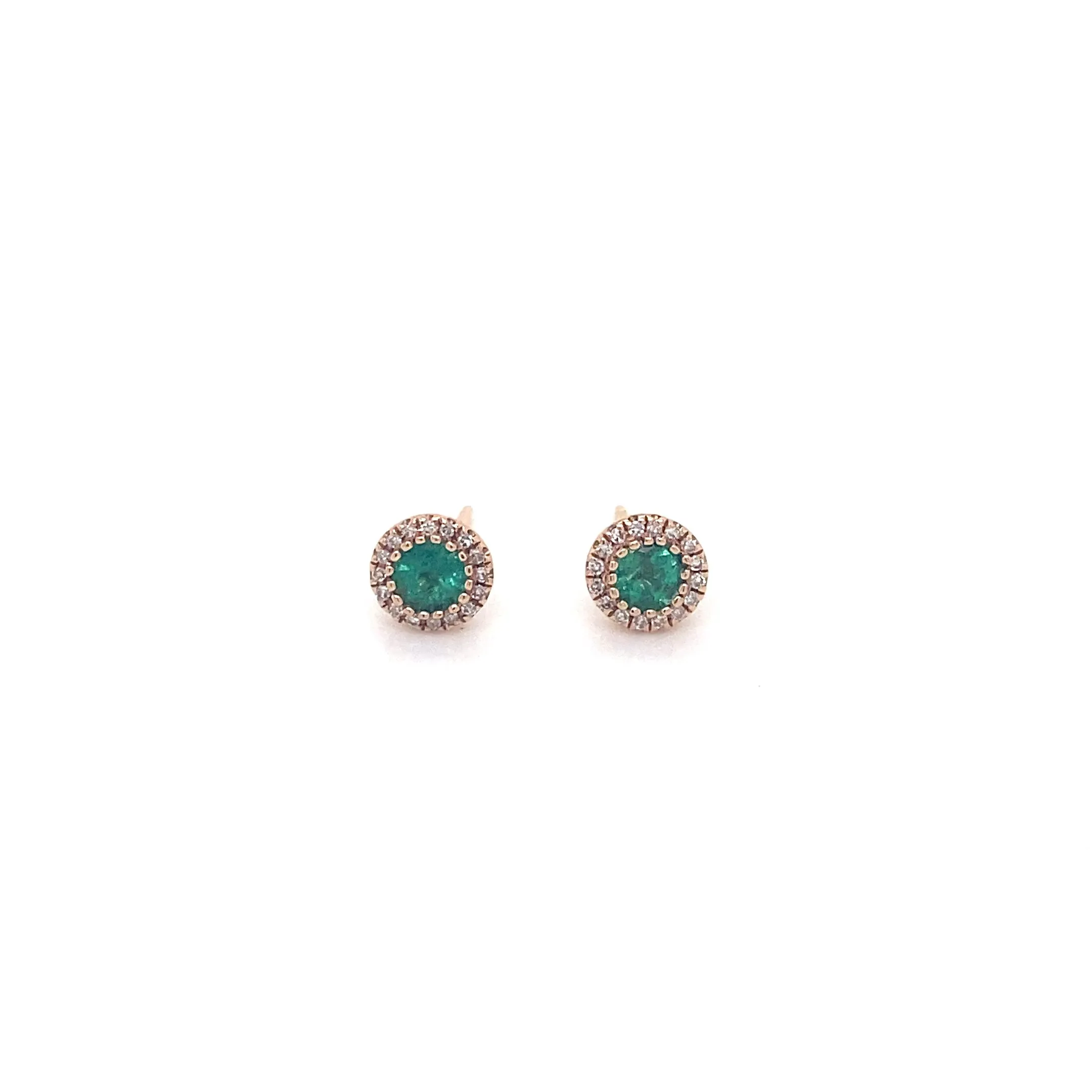 Emerald and Diamond Halo Studs Earrings