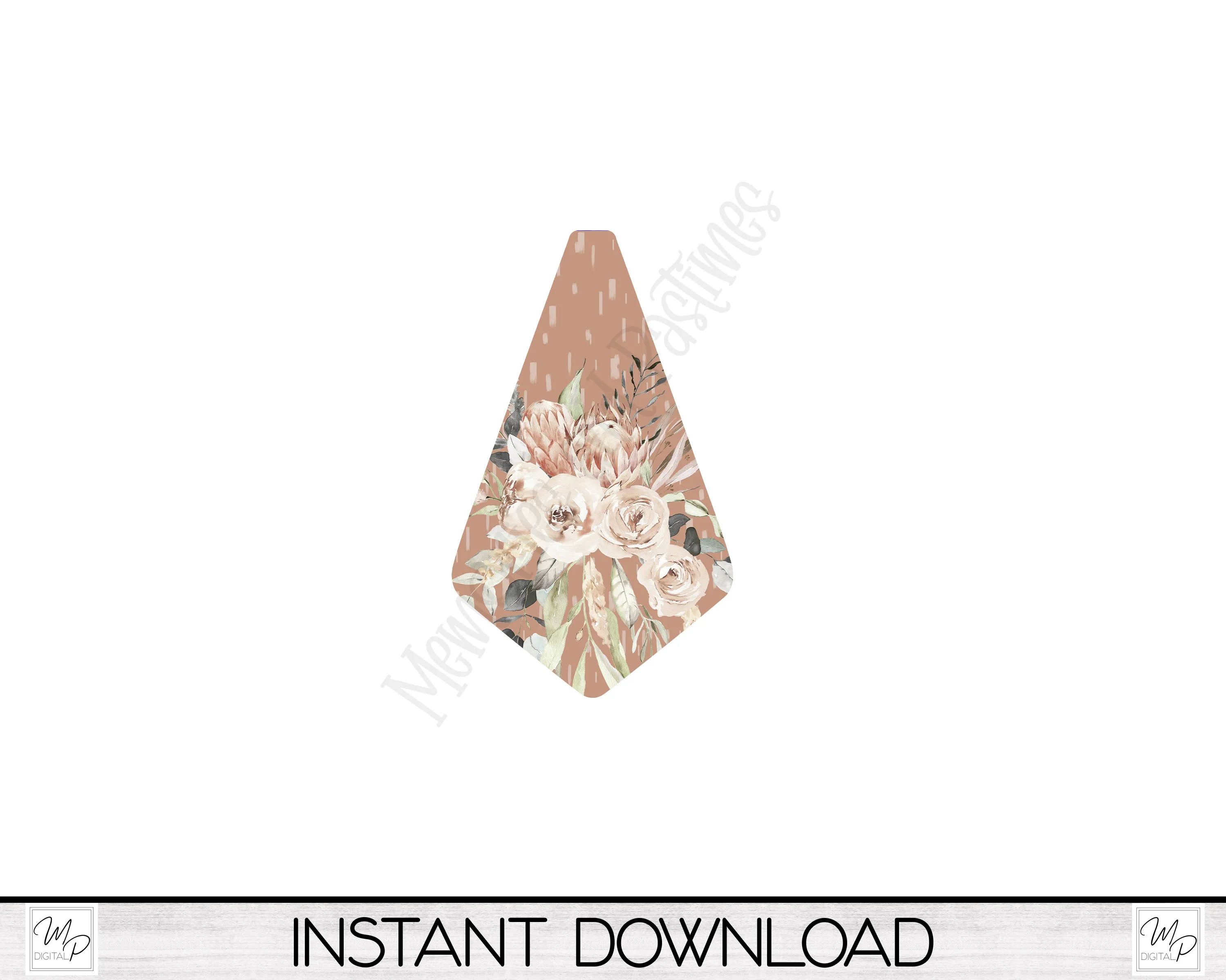 Floral Boho Geometric Earring PNG Design for Sublimation, Digital Download