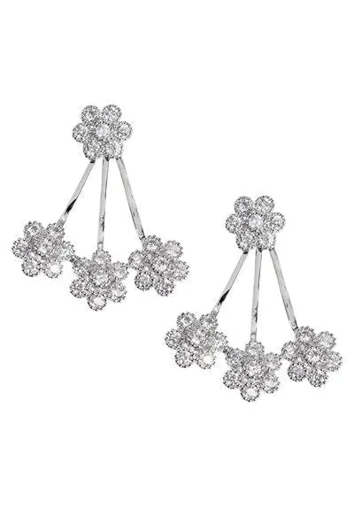 Flower Crystal Drop Silver Earrings