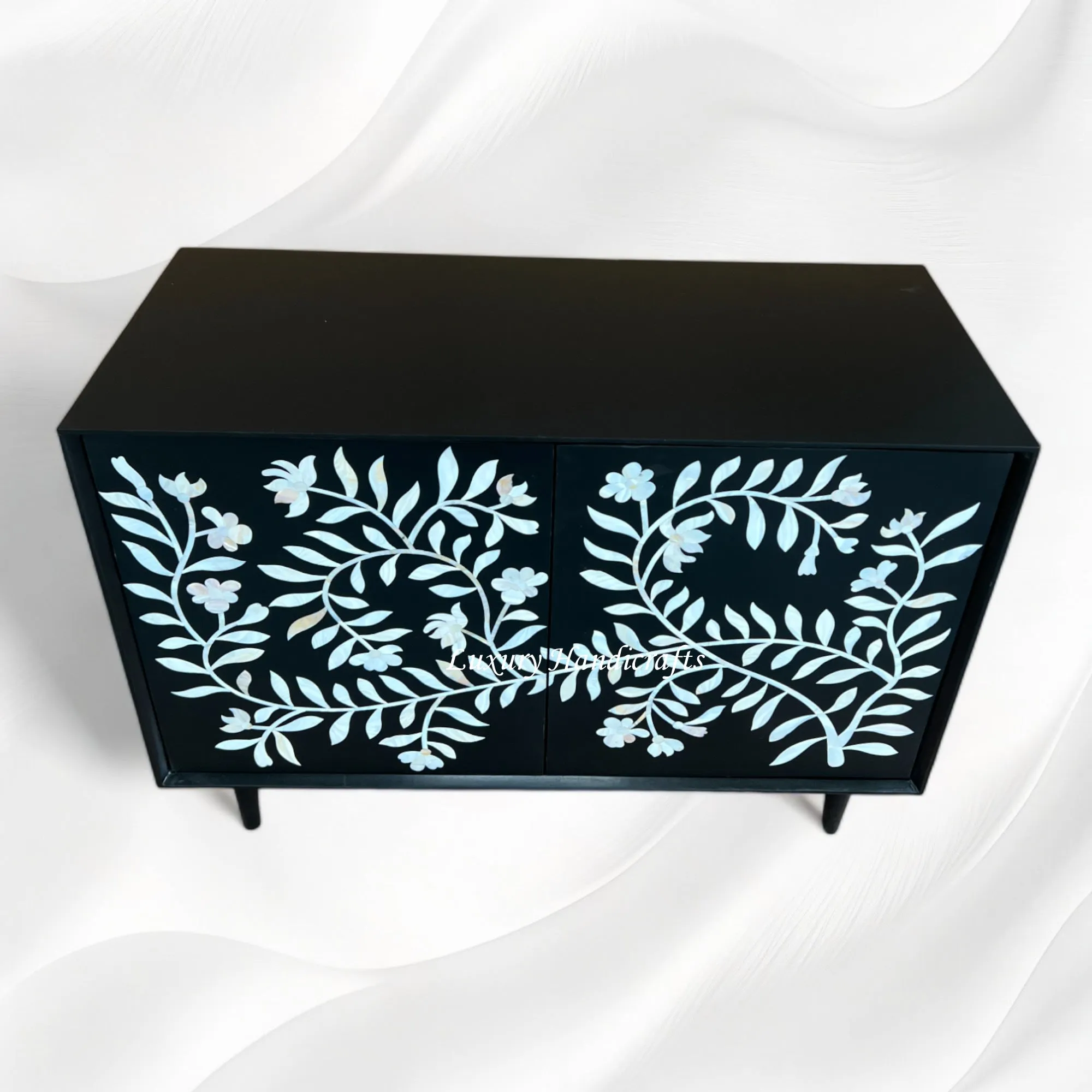 Flower MOP Inlay 2 Door Cabinet Black