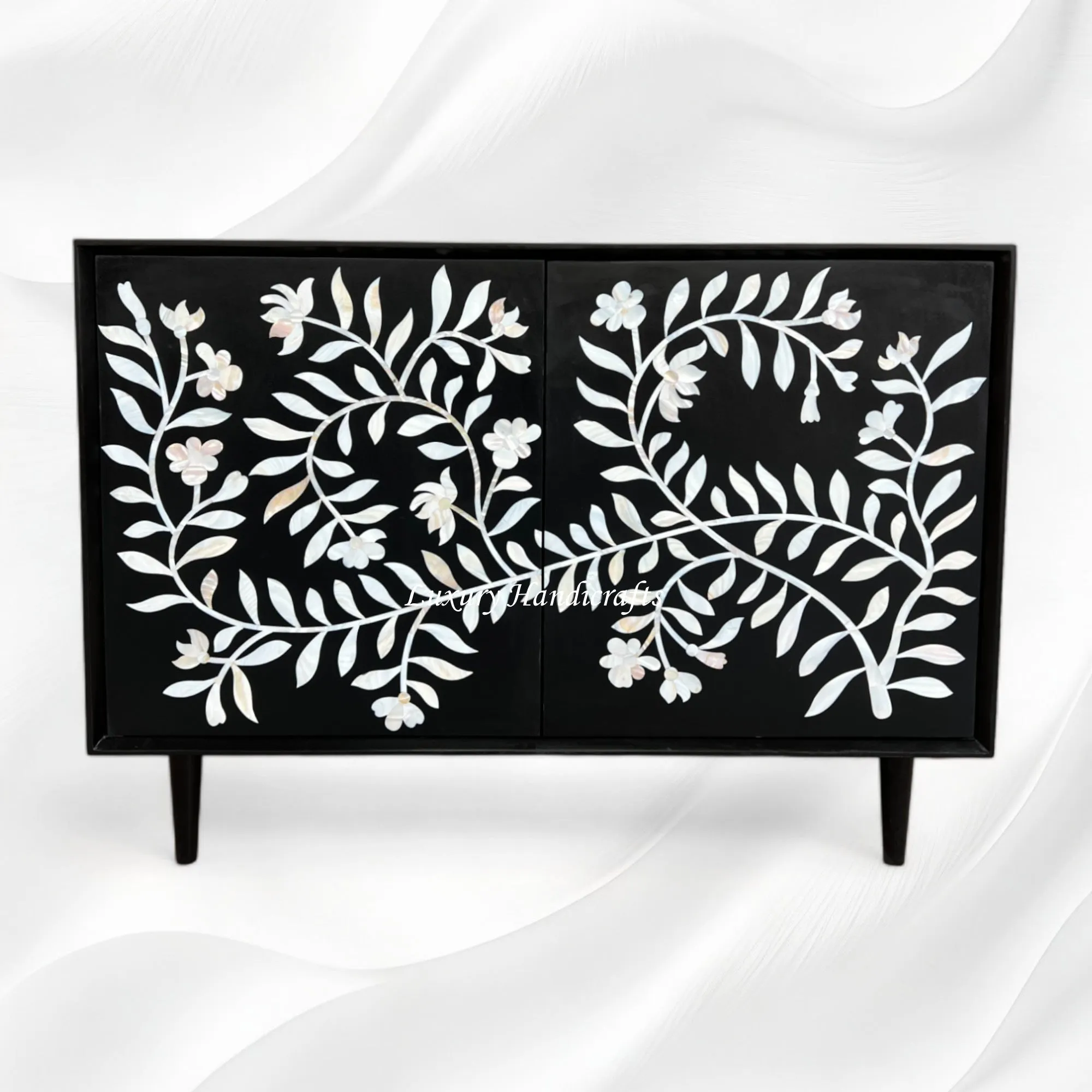 Flower MOP Inlay 2 Door Cabinet Black