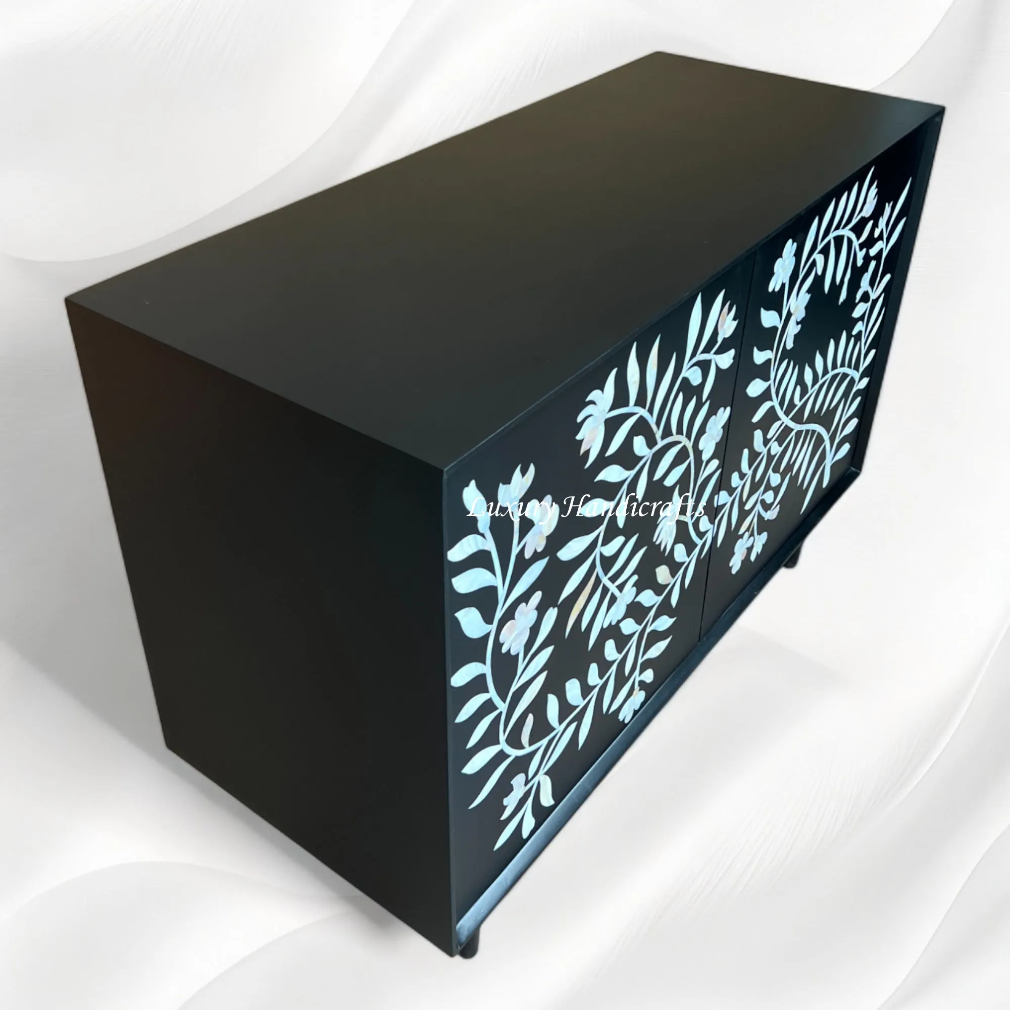 Flower MOP Inlay 2 Door Cabinet Black