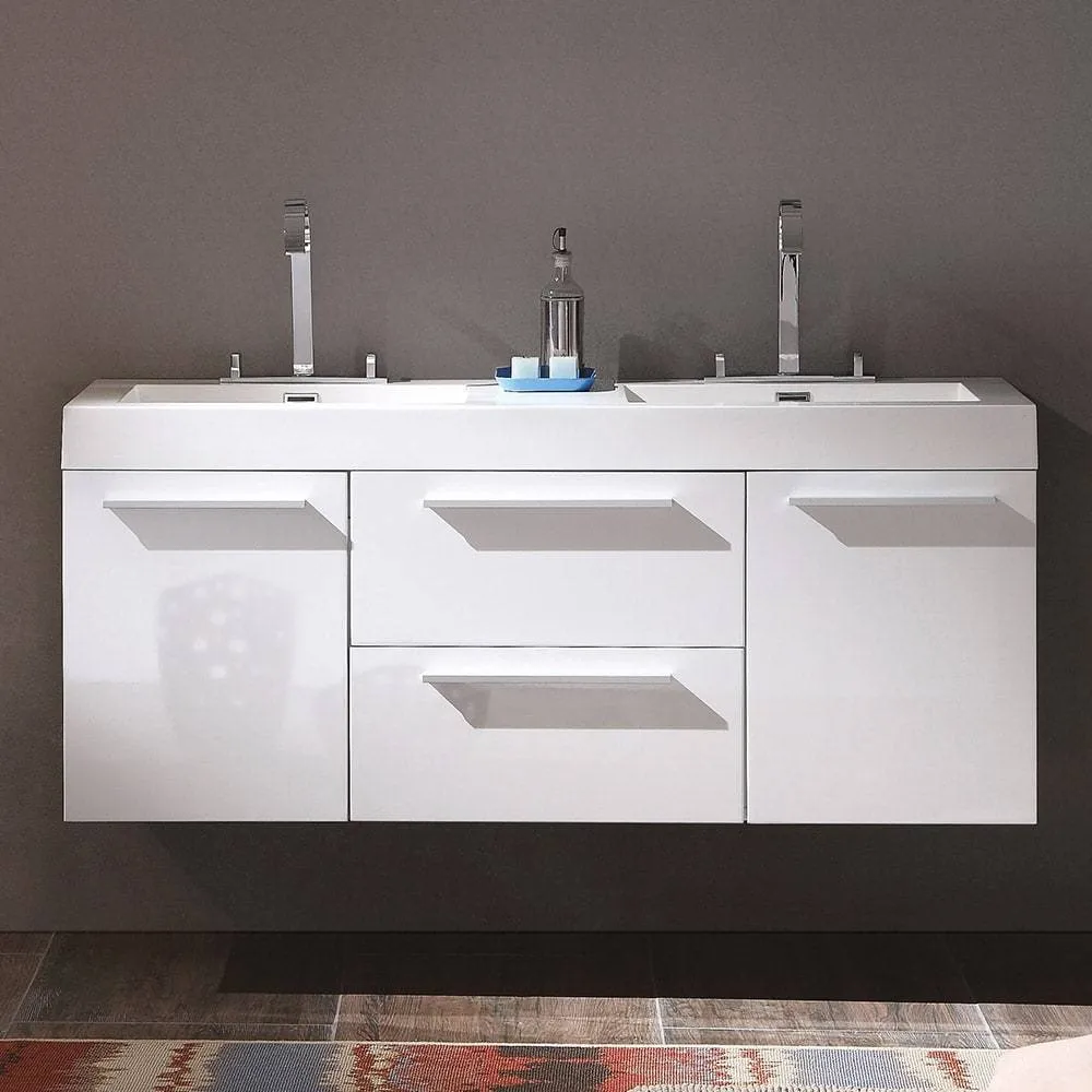 Fresca FCB8013WH-I Opulento 54" White Modern Double Sink Cabinet with Integrated Sinks