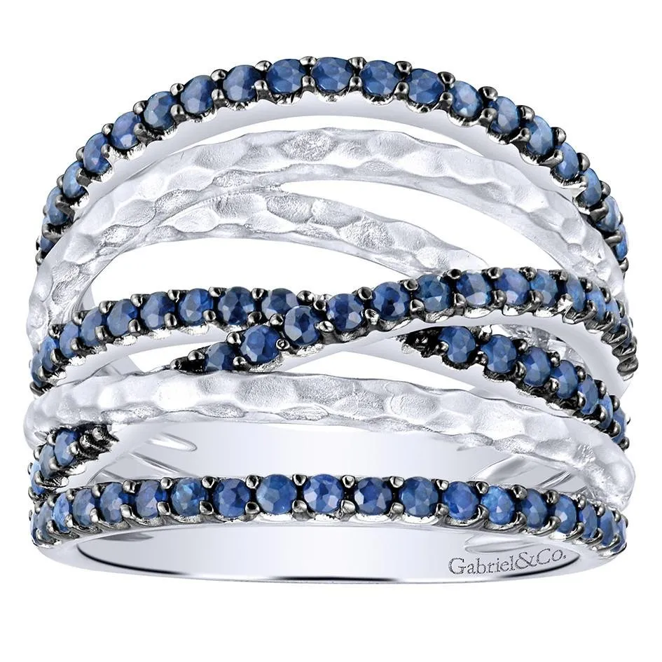 Gabriel & Co. Sterling Silver Blue Sapphire Wave Ring