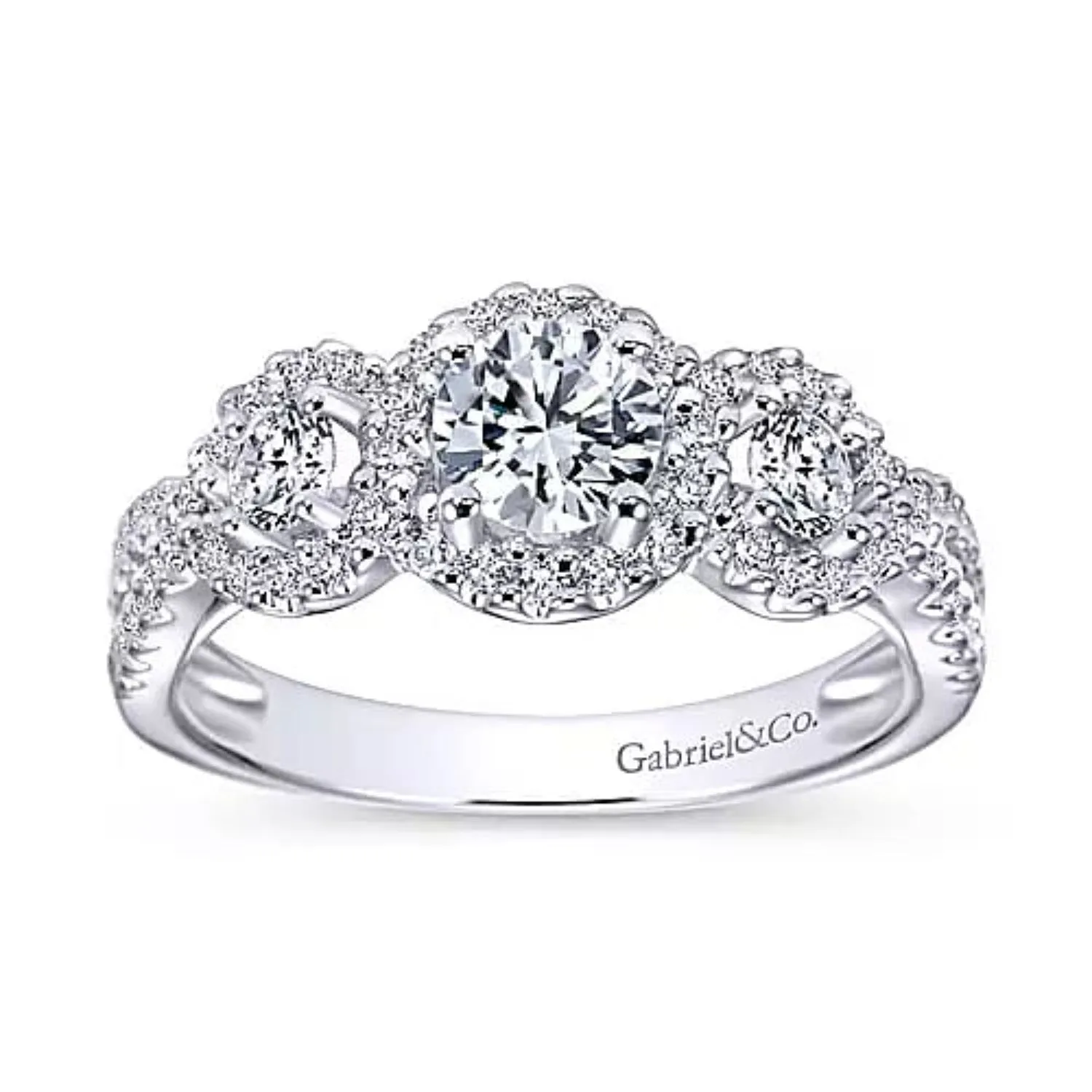 Gabriel & Co. Three Diamond Halo Engagement Ring