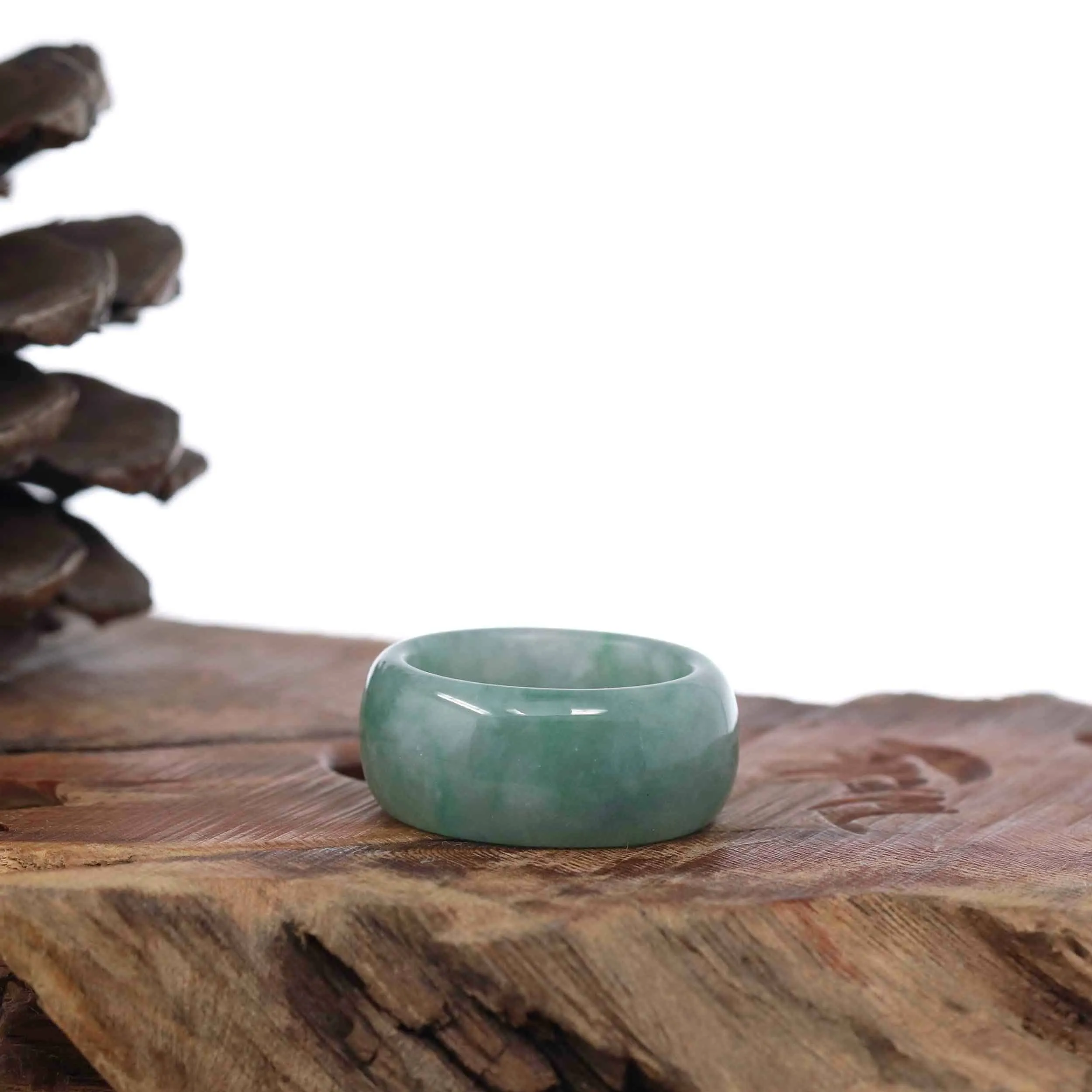 Genuine Burmese Blue-green Jadeite Jade Men's Band Ring