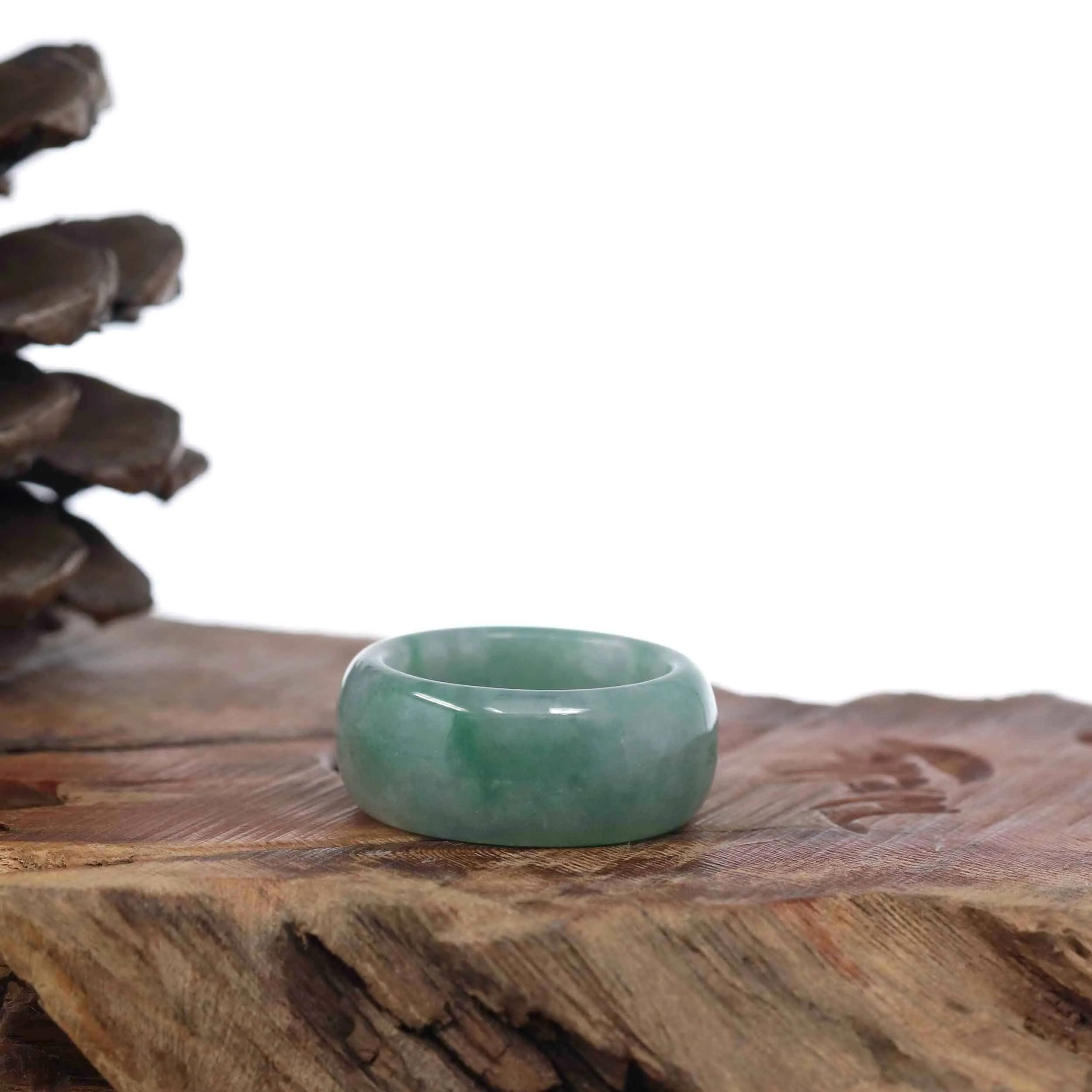 Genuine Burmese Blue-green Jadeite Jade Men's Band Ring