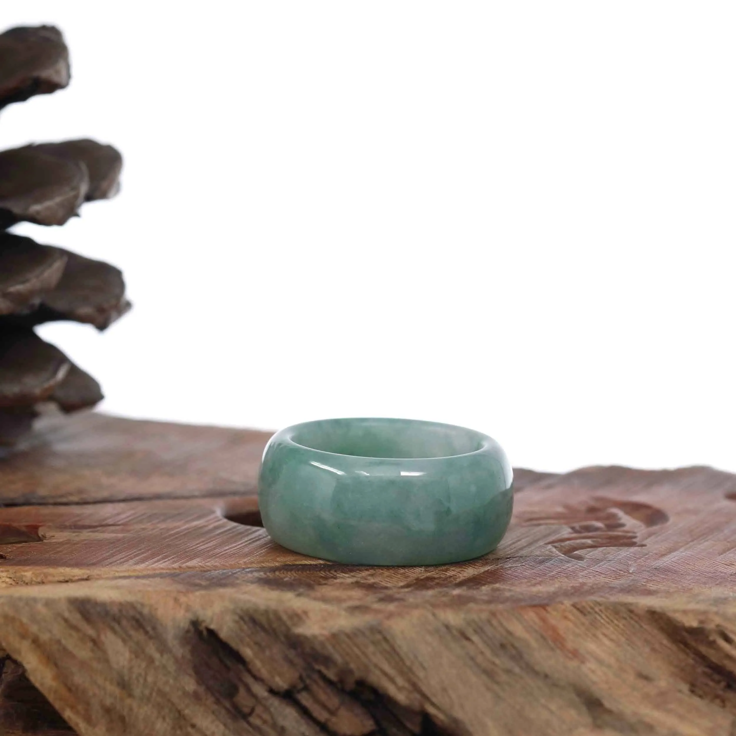 Genuine Burmese Blue-green Jadeite Jade Men's Band Ring