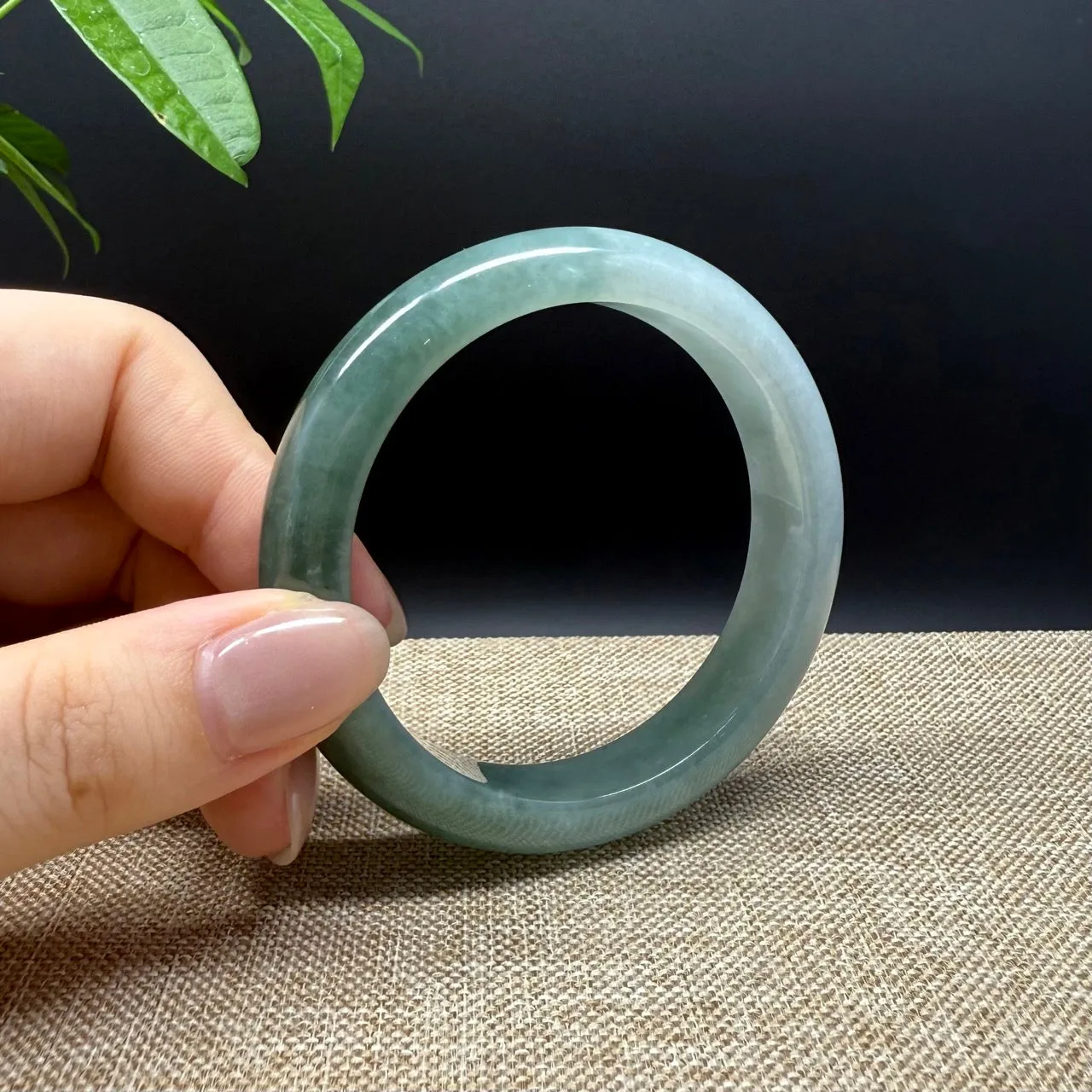 Genuine Burmese Oil Green Jade Jadeite Bangle Bracelet ( 54.3mm )