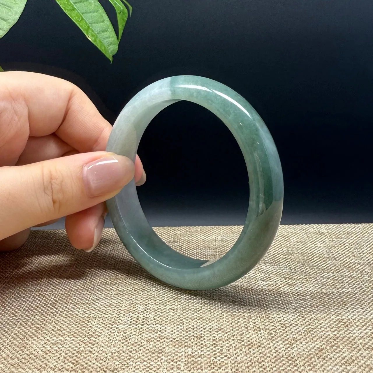 Genuine Burmese Oil Green Jade Jadeite Bangle Bracelet ( 54.3mm )