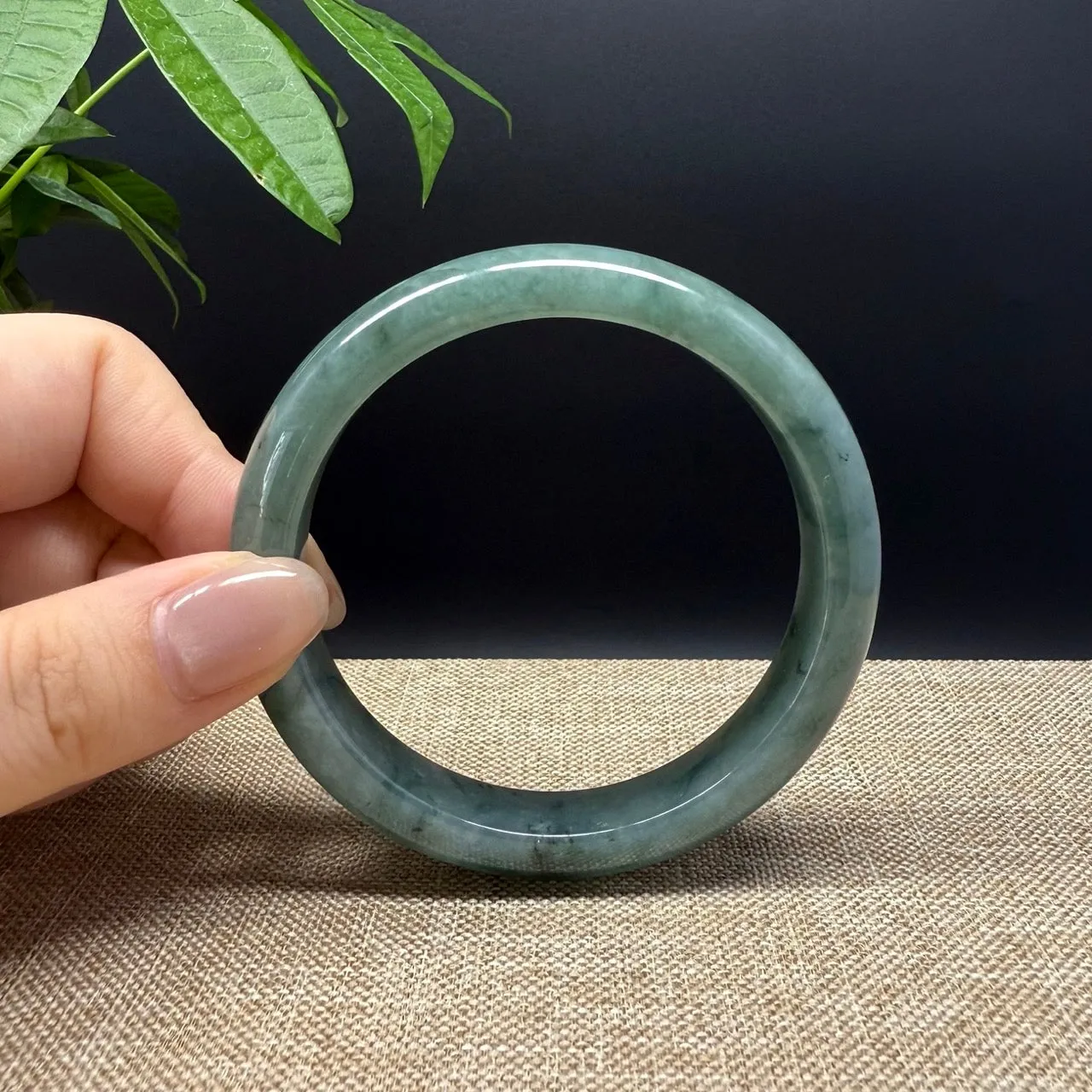 Genuine Burmese Oil Green Jade Jadeite Bangle Bracelet ( 59.8mm )