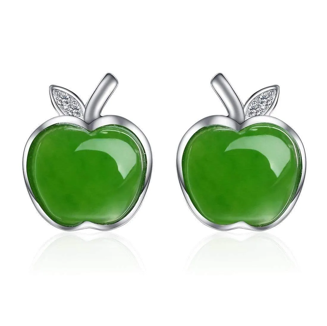 Genuine Nephrite Green Jade (high quality)  Apple Earrings