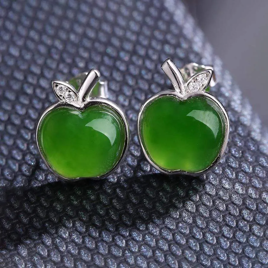 Genuine Nephrite Green Jade (high quality)  Apple Earrings