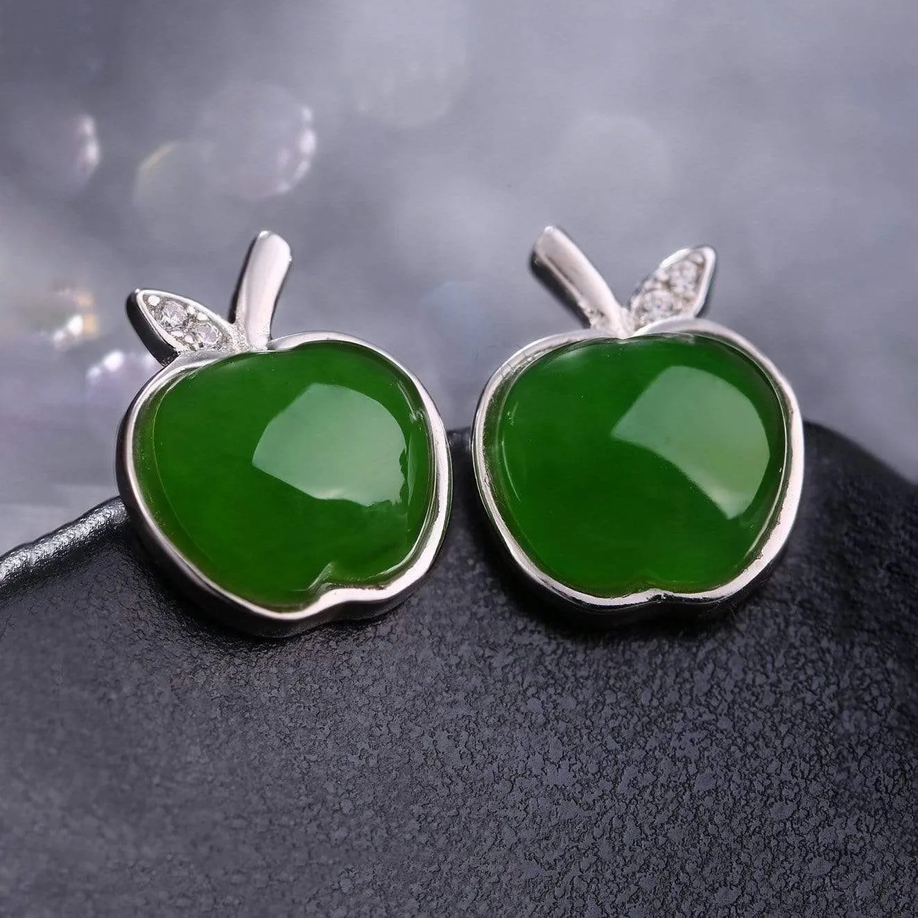 Genuine Nephrite Green Jade (high quality)  Apple Earrings