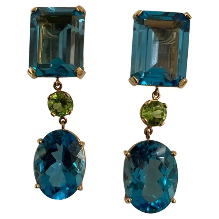 Geometric Blue Topaz and Peridot Drop Earring