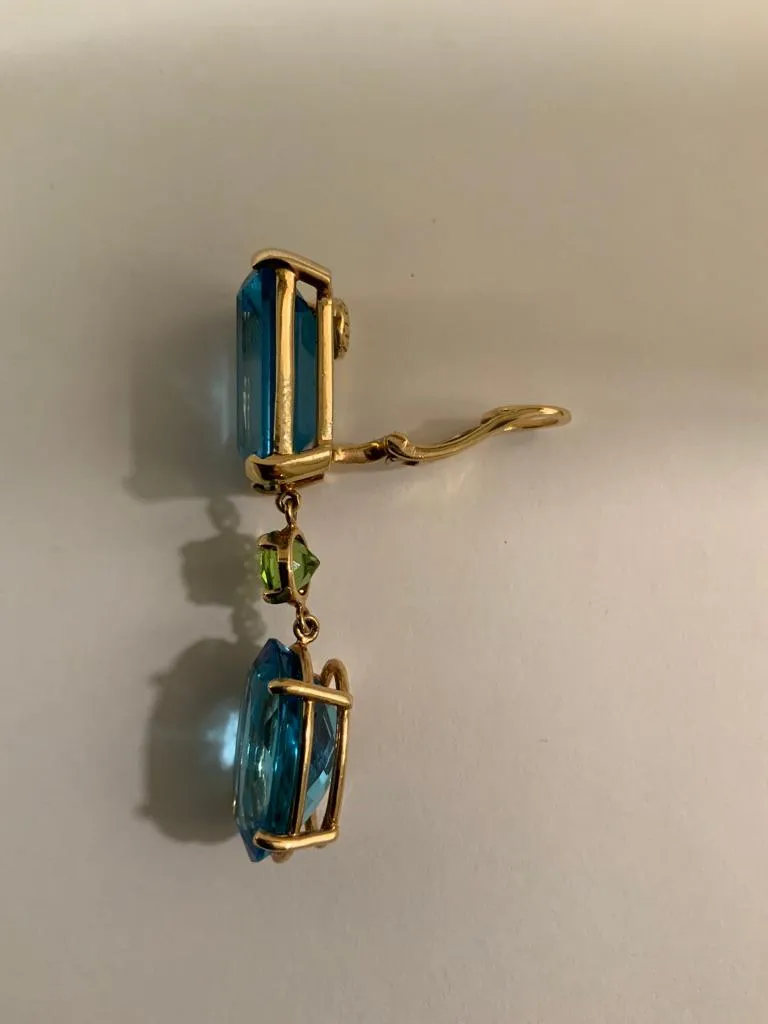 Geometric Blue Topaz and Peridot Drop Earring