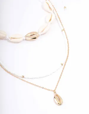 Gold Bead & Shell Layered Necklace