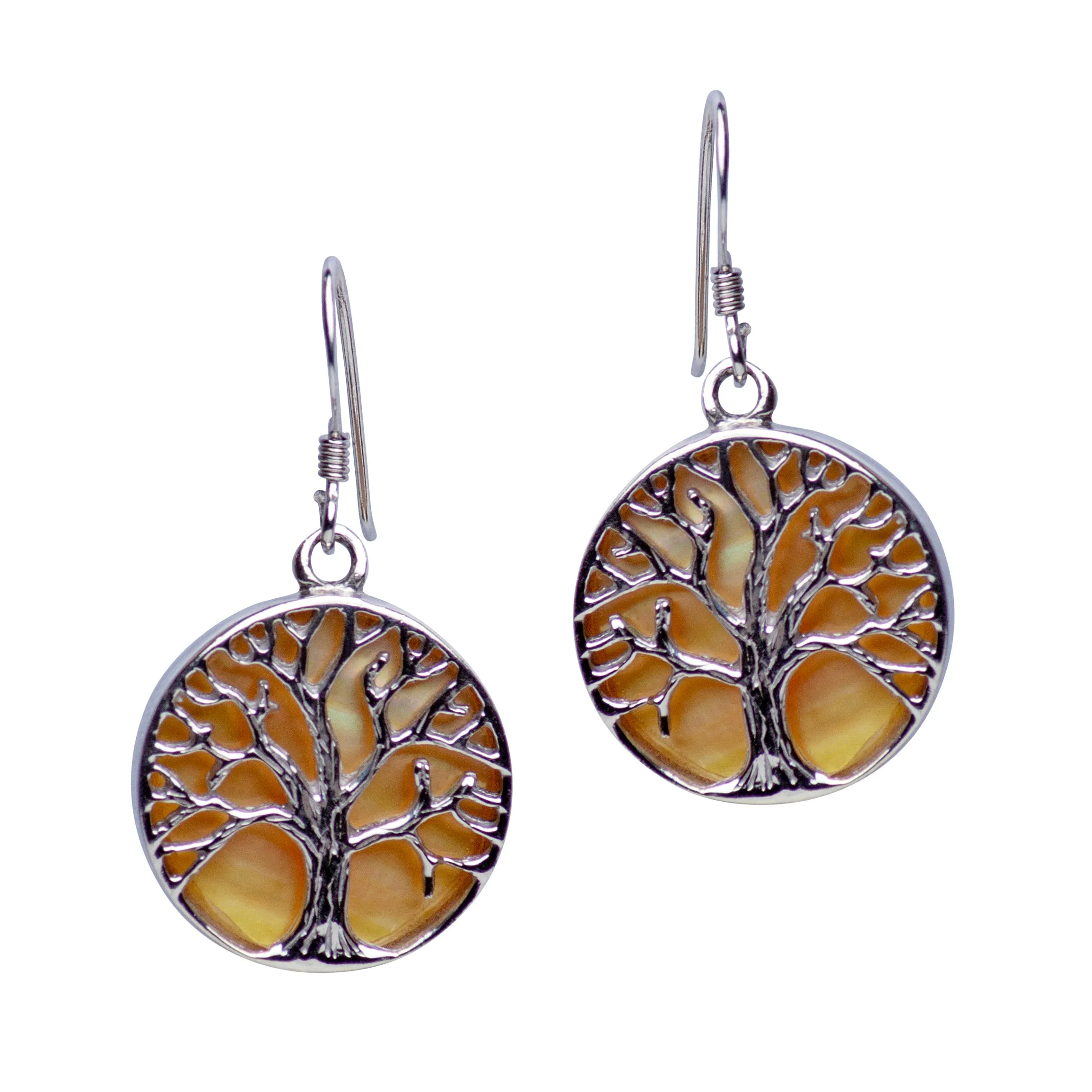 Gold Mother of Pearl Tree of Life Earrings