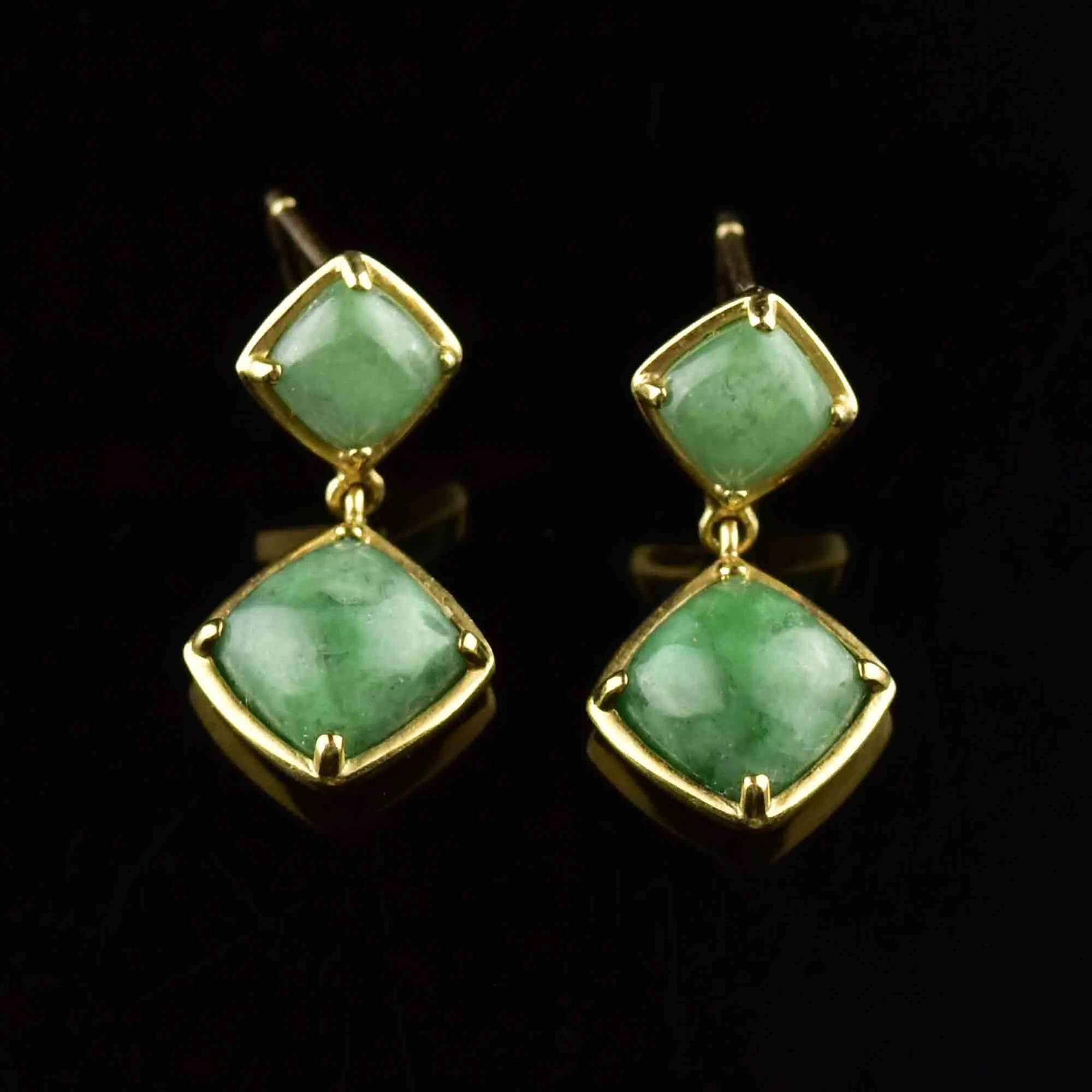 Gold Natural Jade Cabochon Geometric Drop Earrings