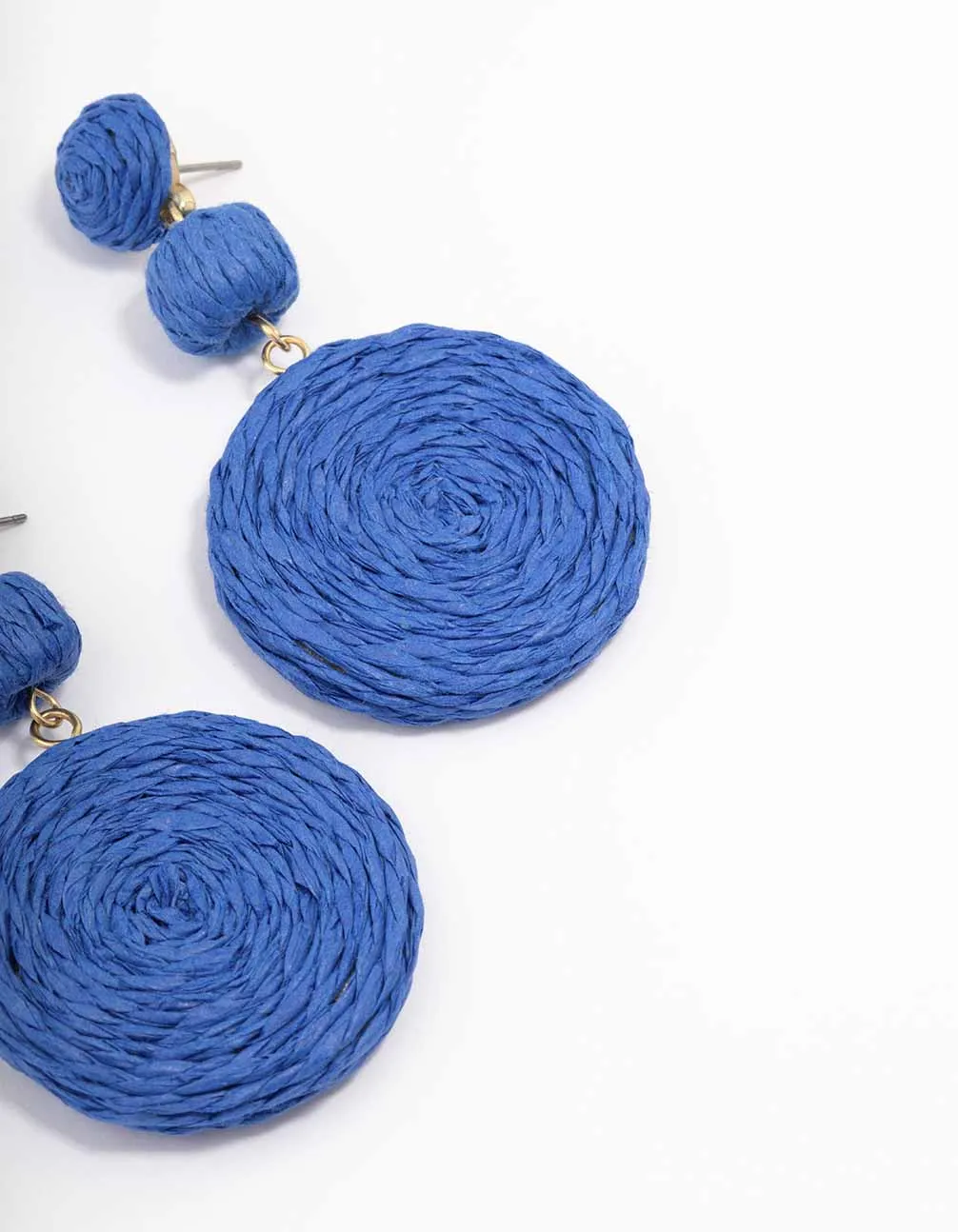 Gold Raffia Triple Disc Drop Earrings