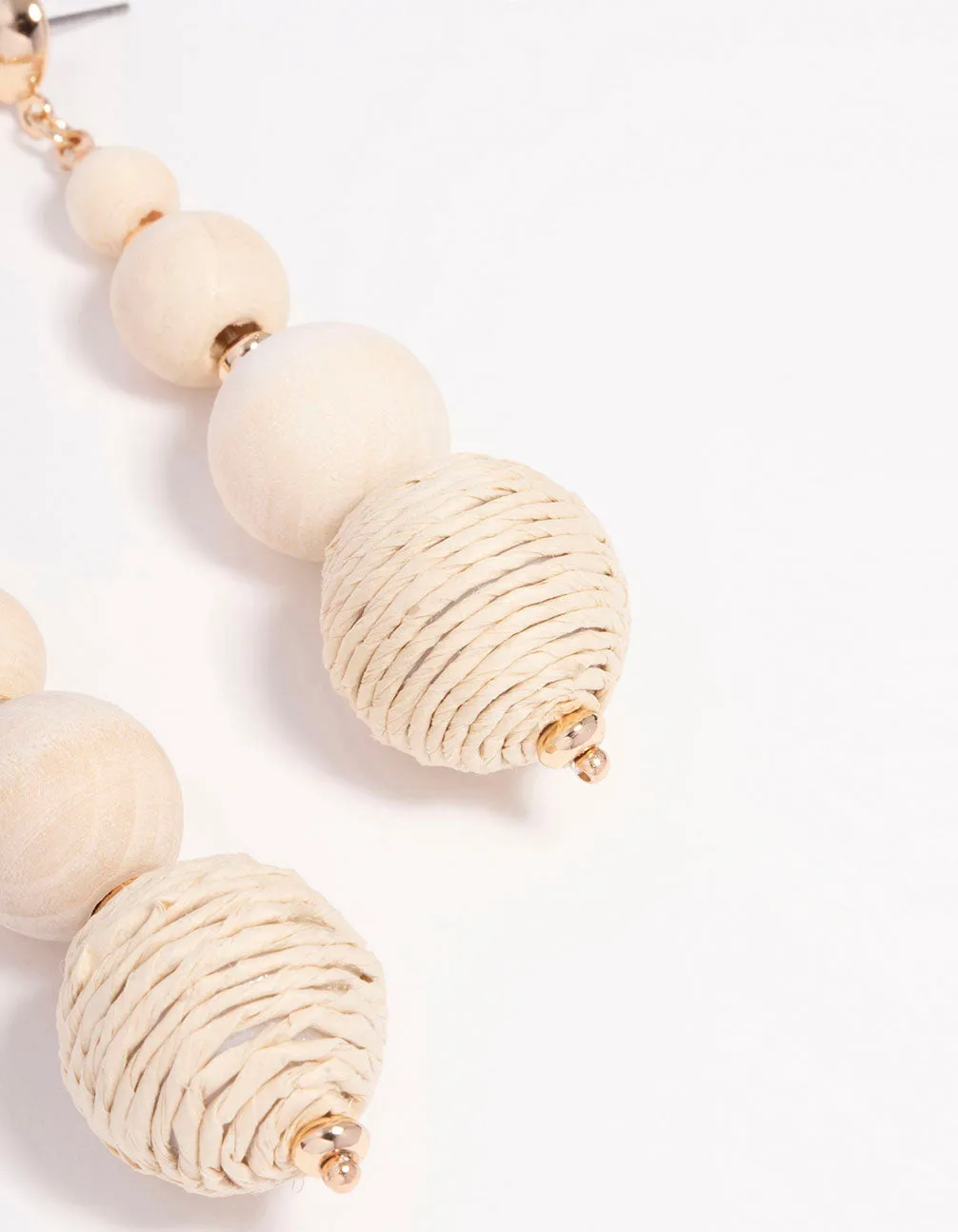 Gold Wide Raffia Ball Drop Earrings