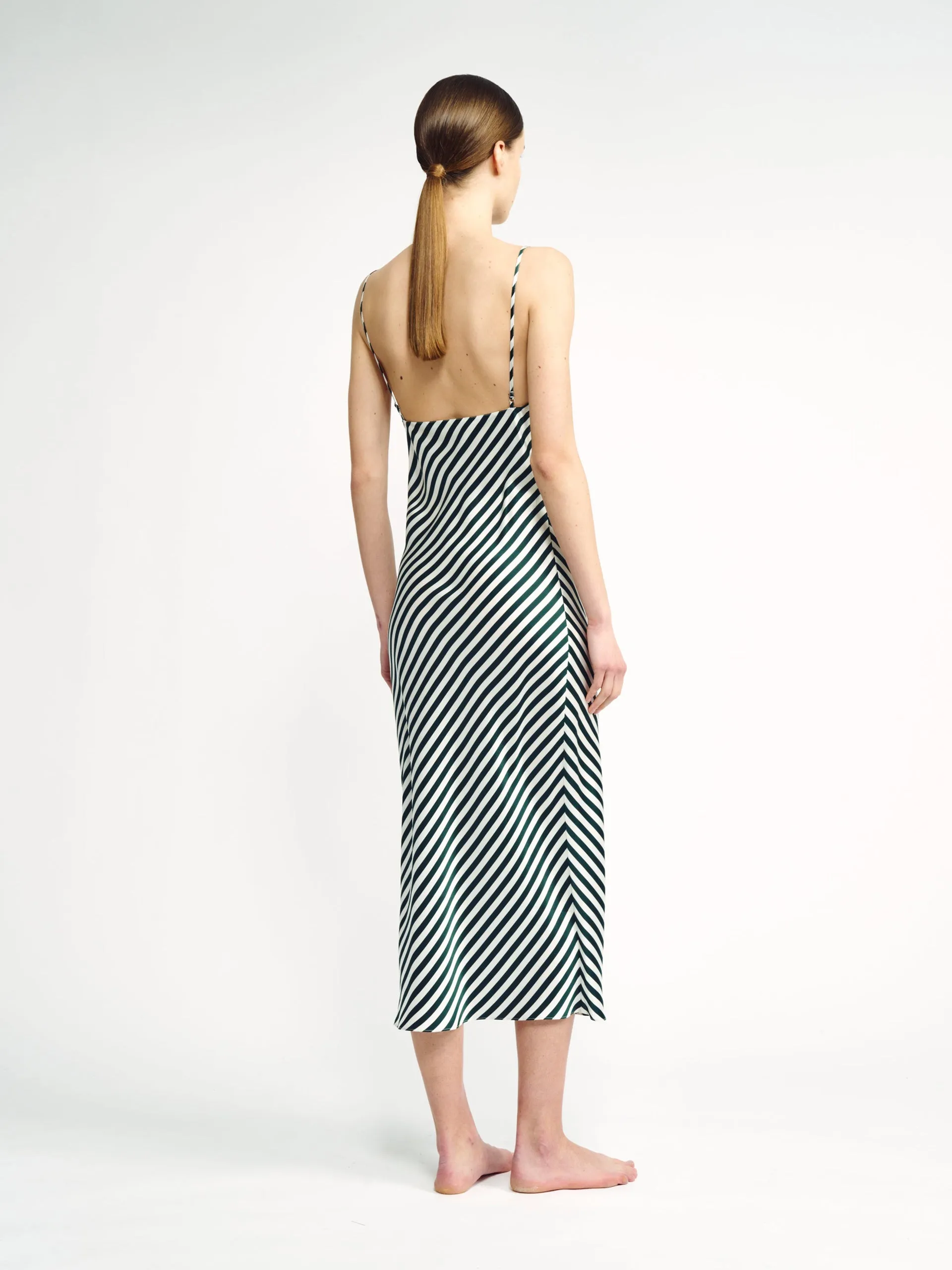 Green and ivory stripe Trinny slip dress