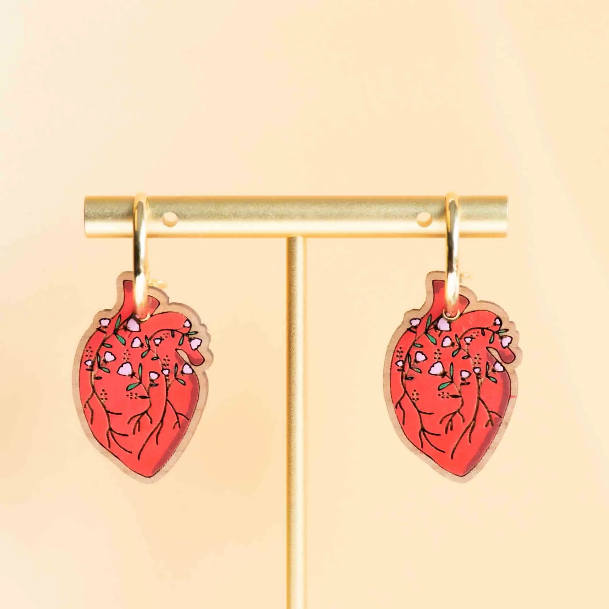 Hand-Painted Floral Heart Hoop Earrings - PEA16005H