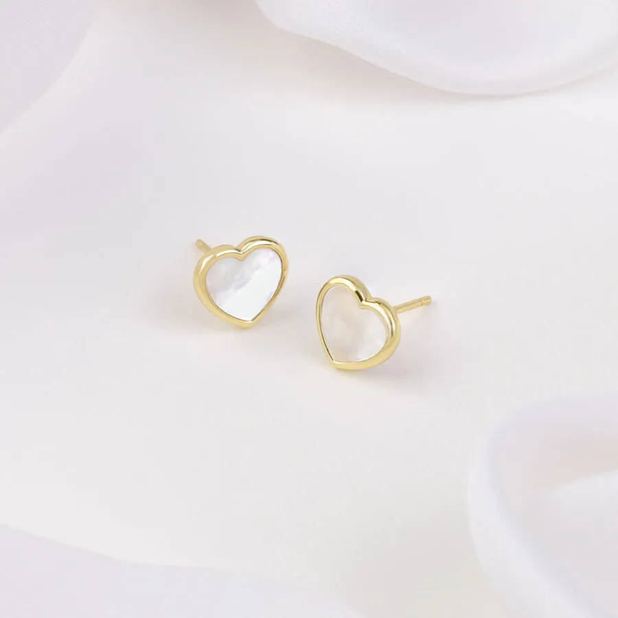 Heart Pearl & Gold Stud Earrings